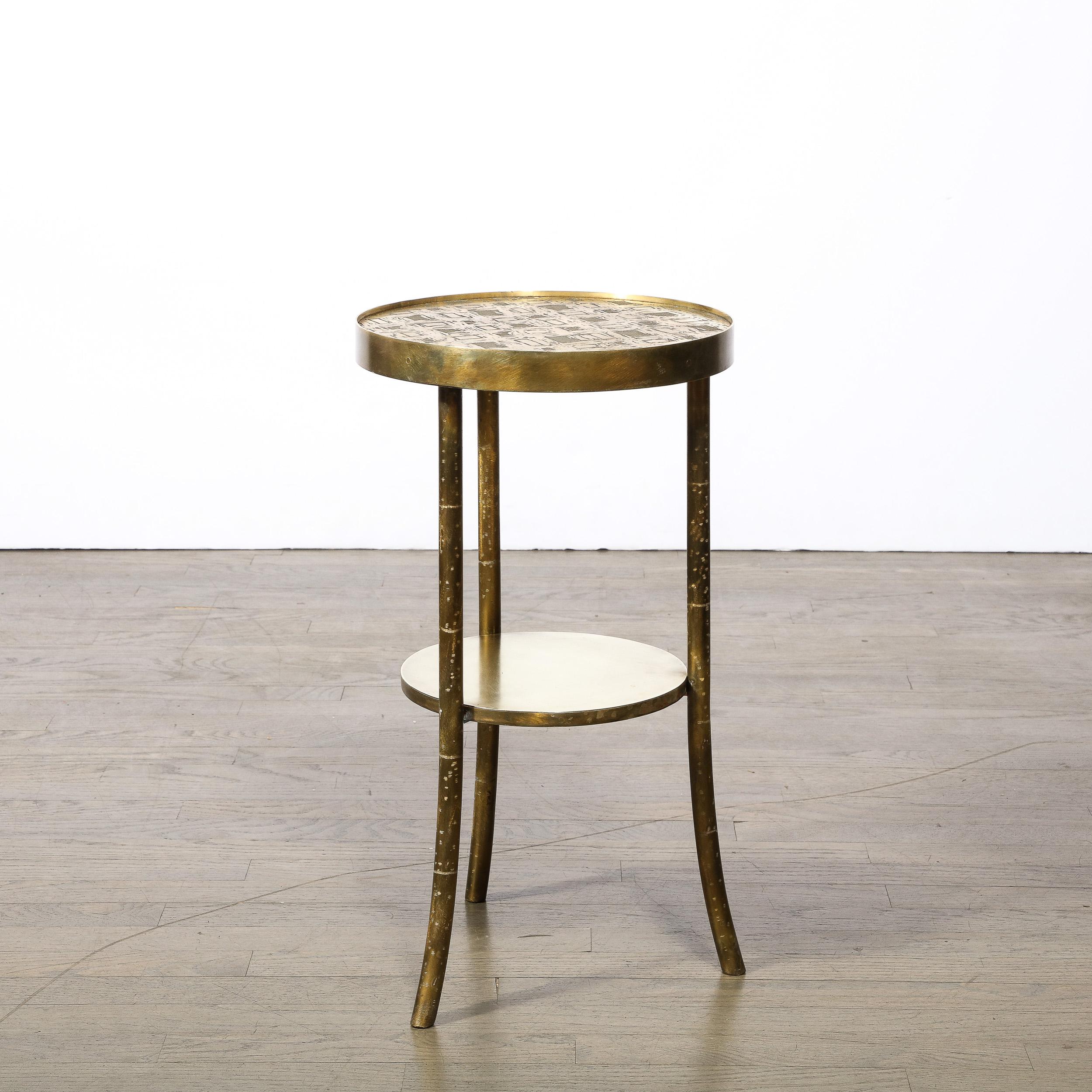 Mid-20th Century Mid-Century Modernist Patinated Bronze & Hand-Etched End Table, Philip Laverne
