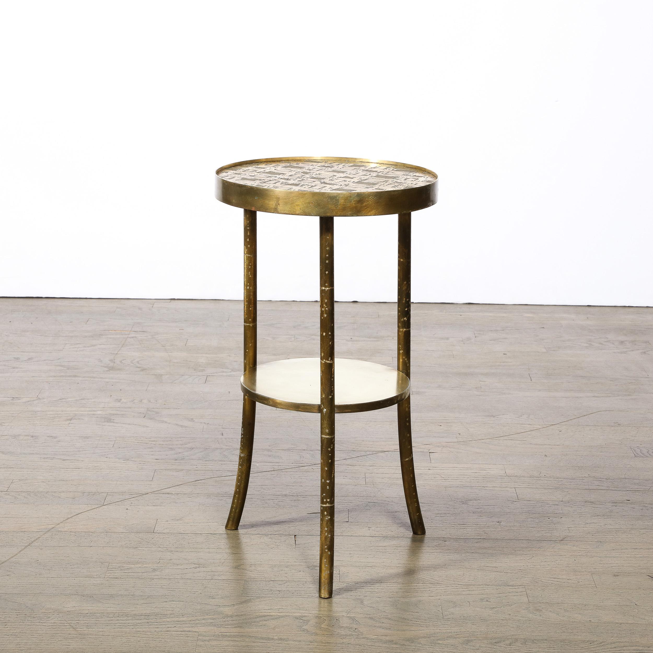 Mid-Century Modernist Patinated Bronze & Hand-Etched End Table, Philip Laverne 1