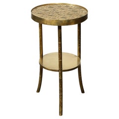 Mid-Century Modernist Patinated Bronze & Hand-Etched End Table, Philip Laverne