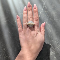 Mid-Century Modernist Pearl Diamond Platinum Vintage Fanning Cocktail Ring