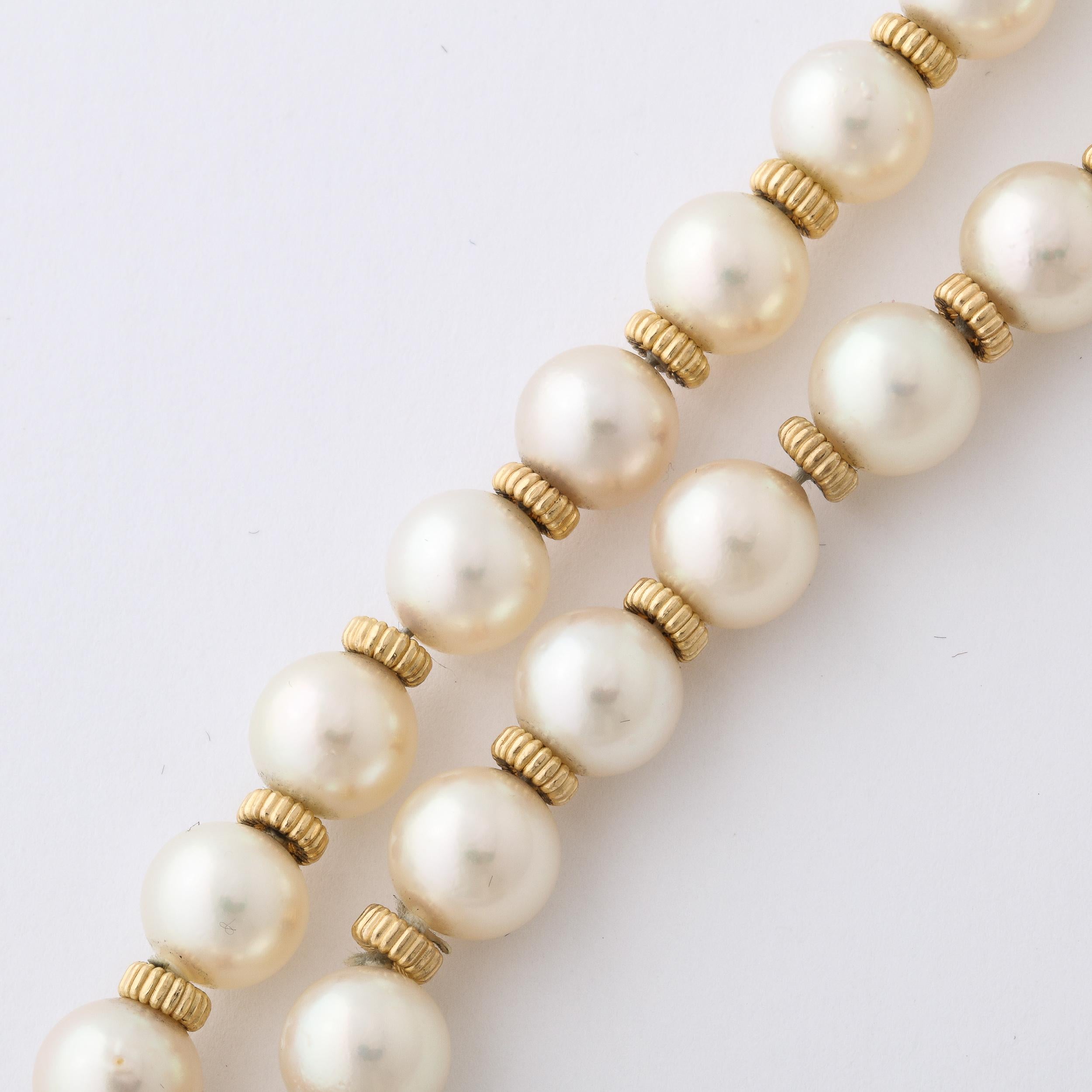 Mid- century Modernist Pearl Necklace with Gold Spacers and Sputnik Clasp For Sale 5