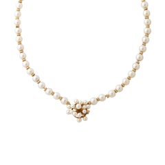 Mid- century Modernist Pearl Necklace with Gold Spacers and Sputnik Clasp