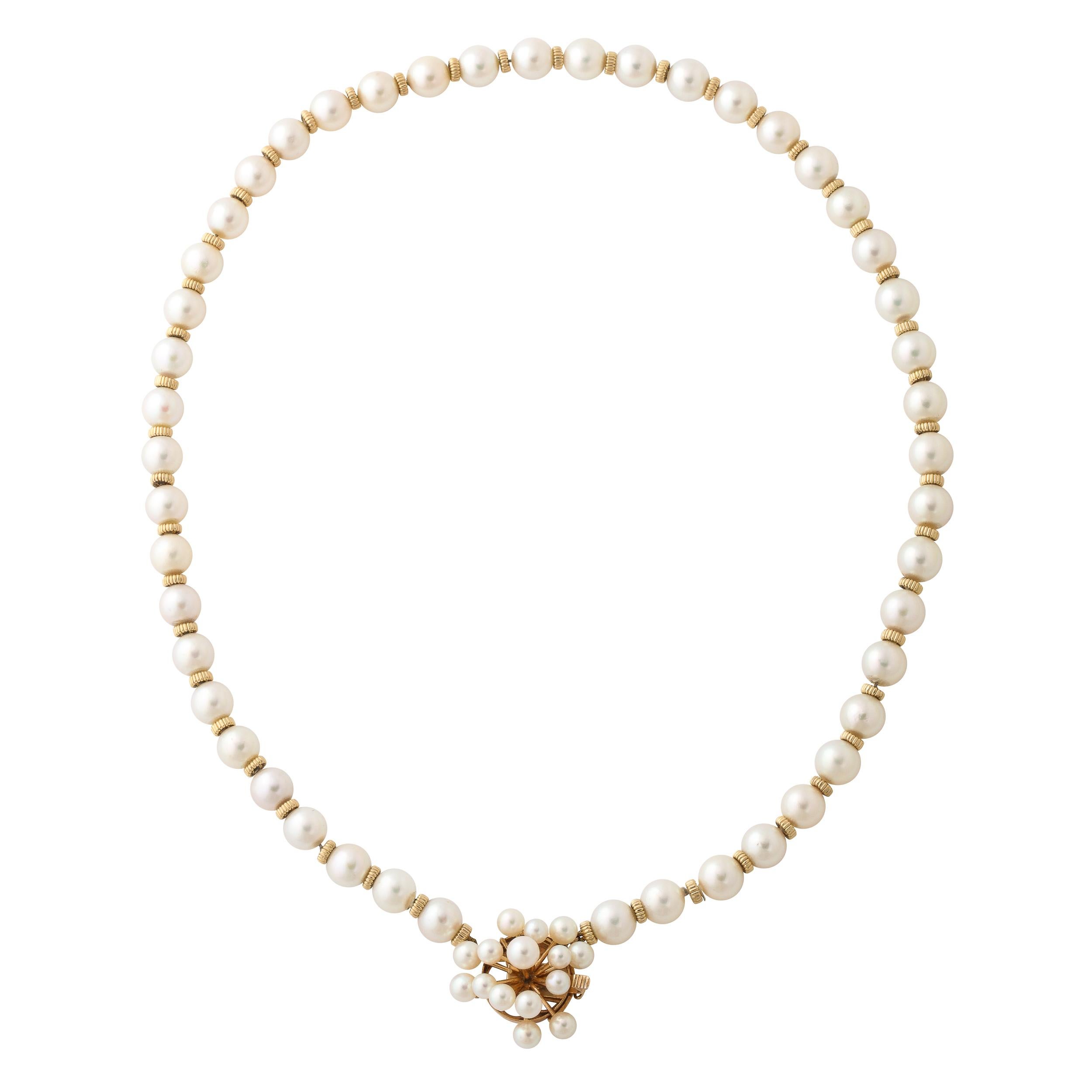 Modernistische Perlenkette aus der Mitte des Jahrhunderts mit Goldabstandshaltern und Sputnik-Verschluss im Zustand „Hervorragend“ im Angebot in New York, NY