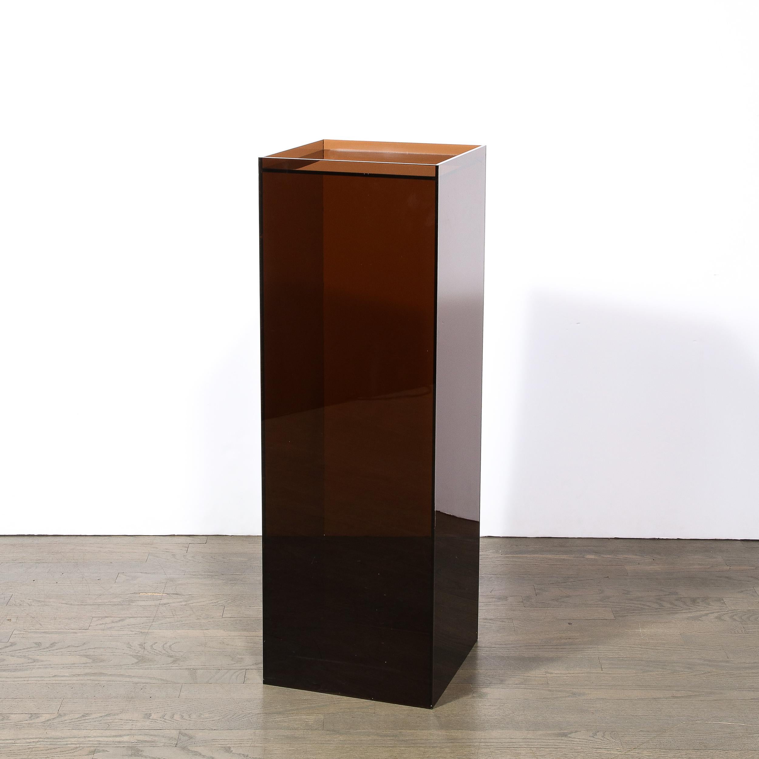 Late 20th Century Mid-Century Modernist Pedestal in Smoked Bronze Lucite with Inset Mirror Top