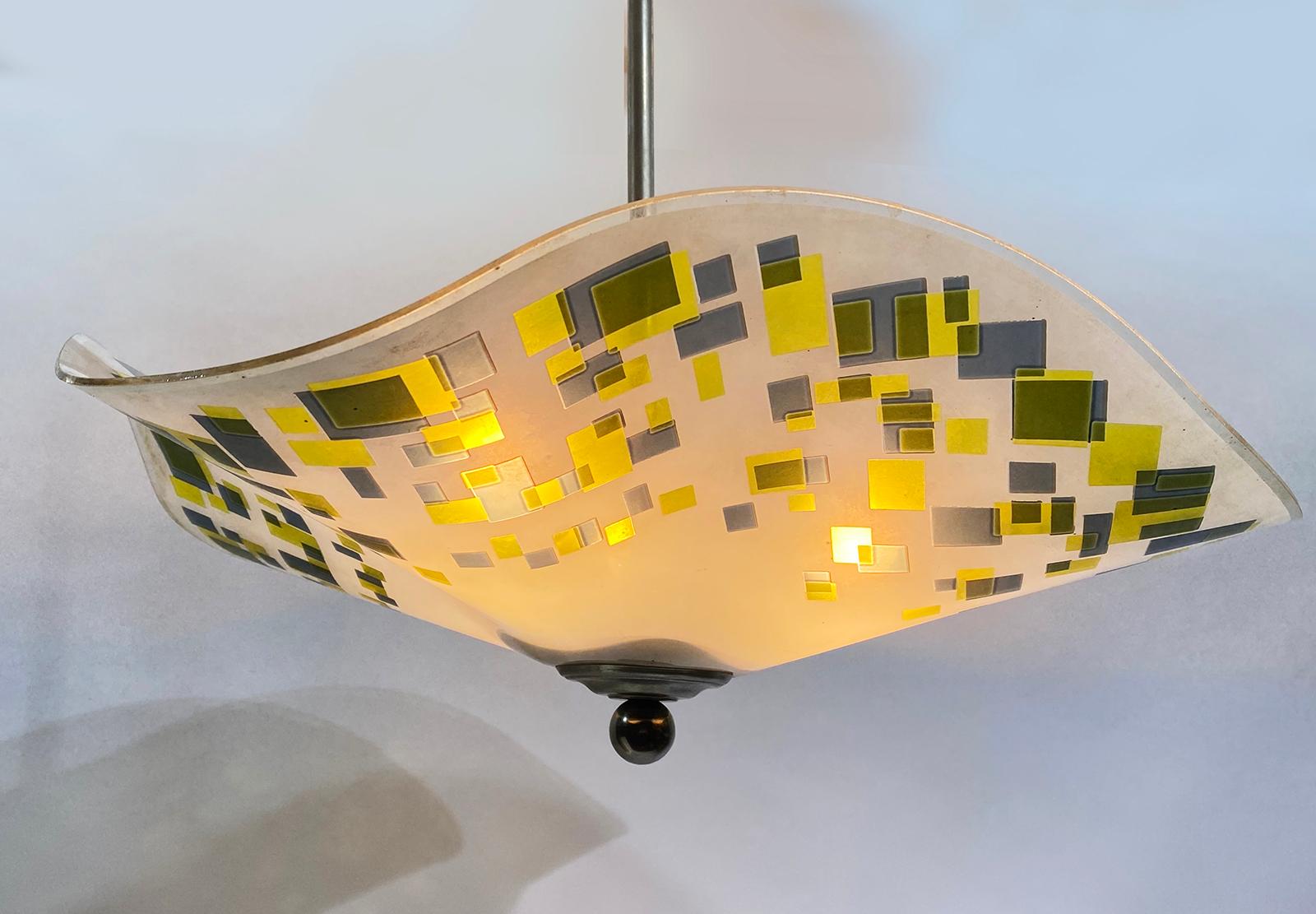 French Mid-Century Modernist Pendant Chandelier, circa 1930s For Sale