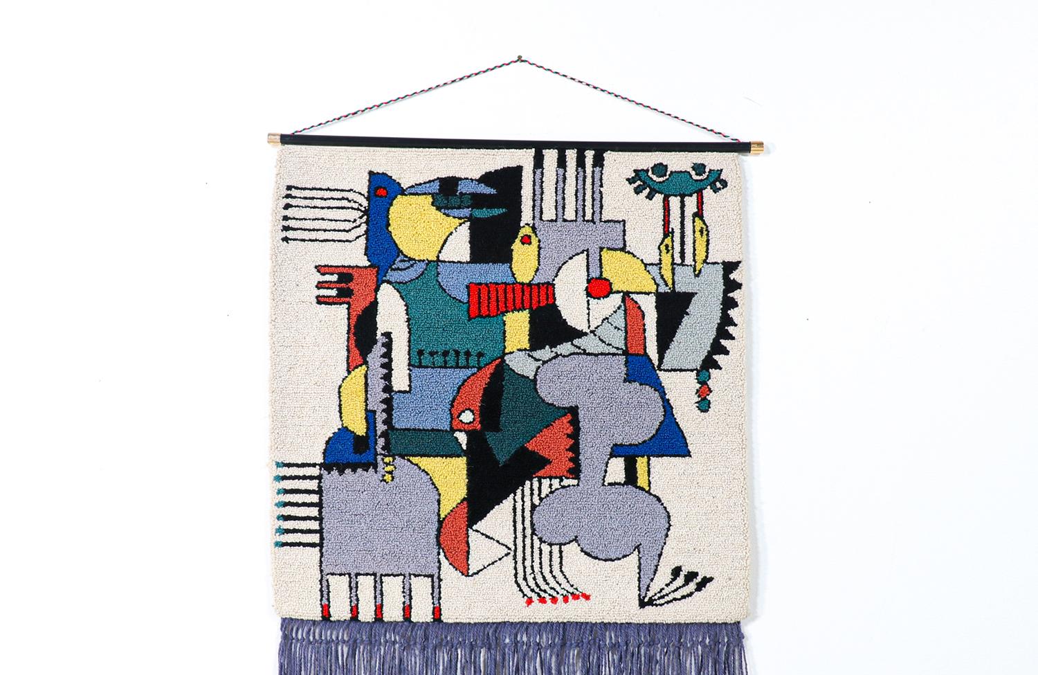 Mid-Century Modernist Picasso Cubist Style Wall Hanging Tapestry Art In Excellent Condition In Los Angeles, CA