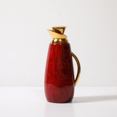 Mid-Century Modernist Pitcher in Ruby Lacquered Goatskin & Brass by Aldo Tura