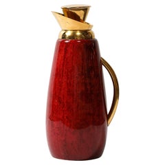 Mid-Century Modernist Pitcher in Ruby Lacquered Goatskin & Brass by Aldo Tura