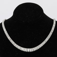 Mid-Century Modernist Platinum and 388 Baguette Cut Graduated Diamond Necklace