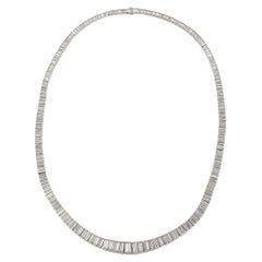 Mid-Century Modernist Platinum and 388 Baguette Cut Graduated Diamond Necklace