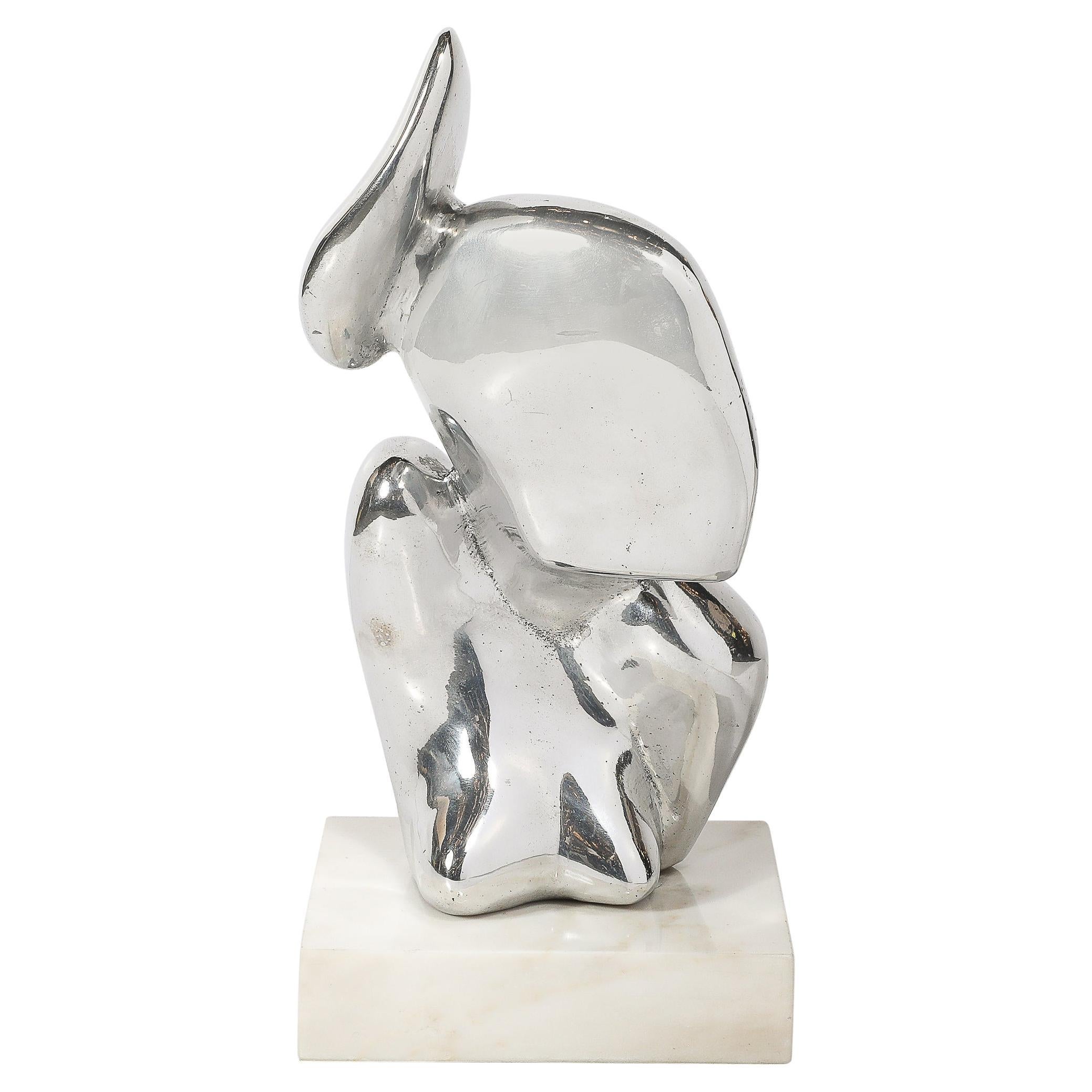 Escultura abstracta de aluminio pulido modernista de mediados de siglo sobre base de mármol Firmada