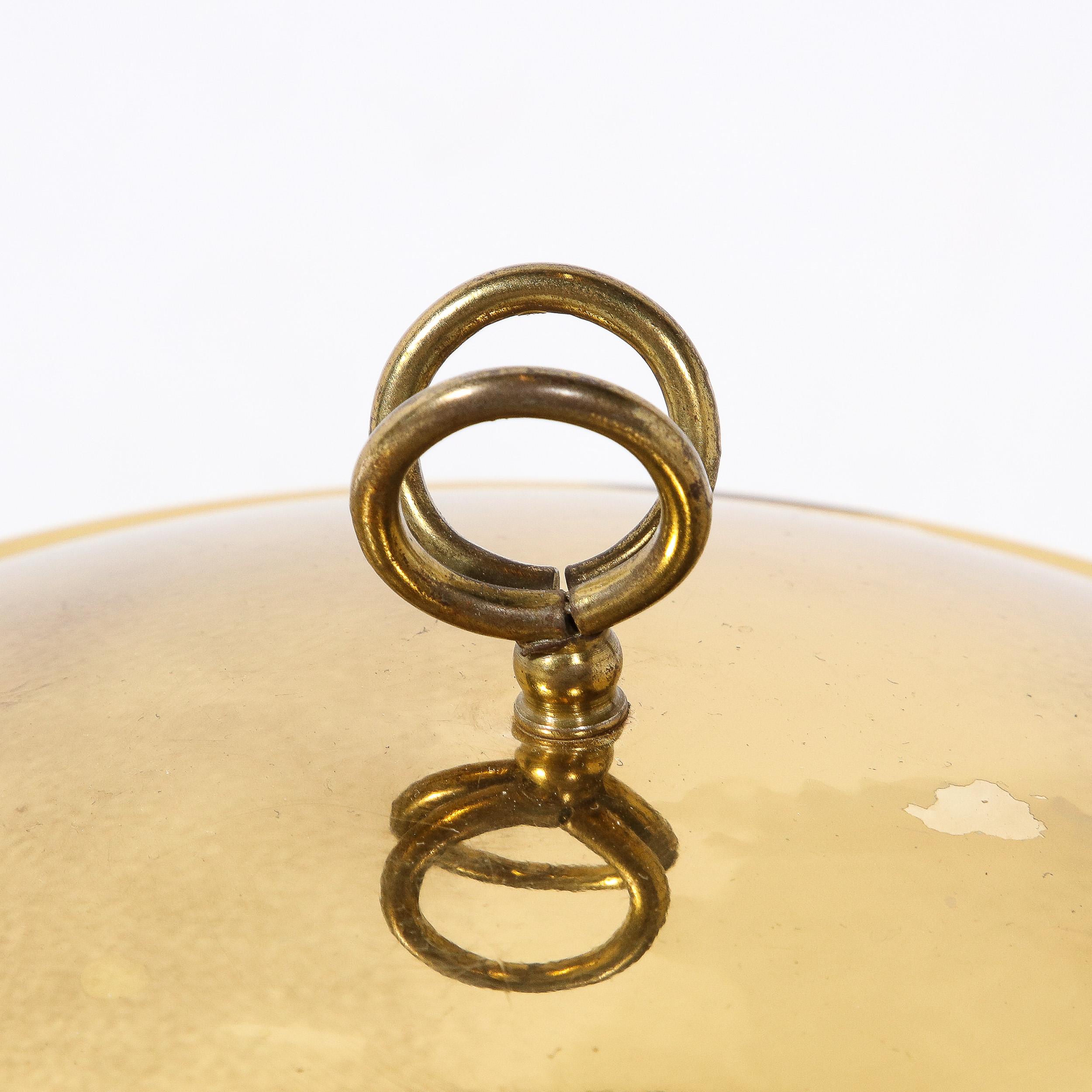 Mid-Century Modernist Polished Brass Ice Bucket W/ White Glass & Black Enamel 8