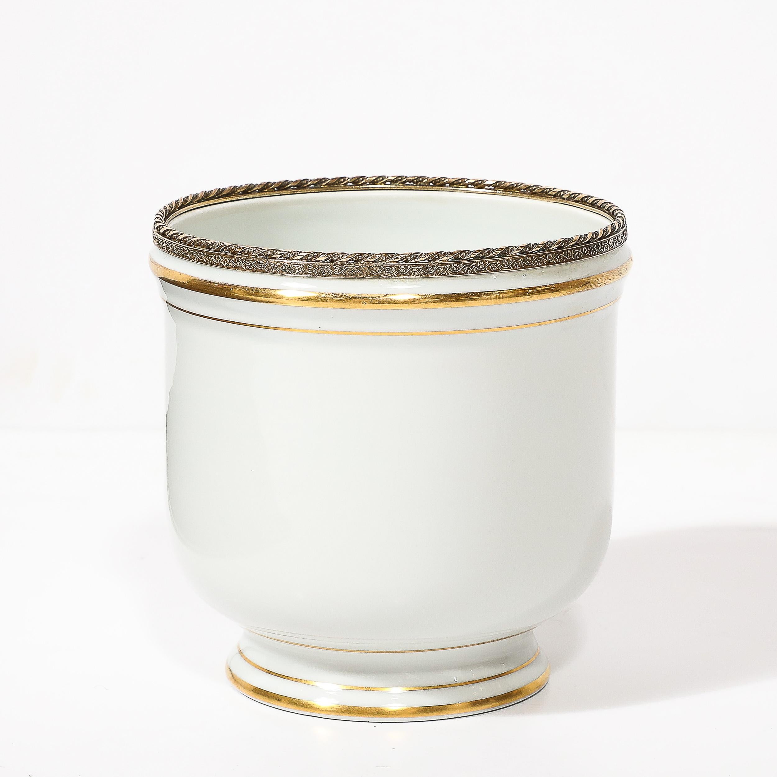 French Mid-Century Modernist Porcelain Cachepot with Gilt Detailing by Limoges