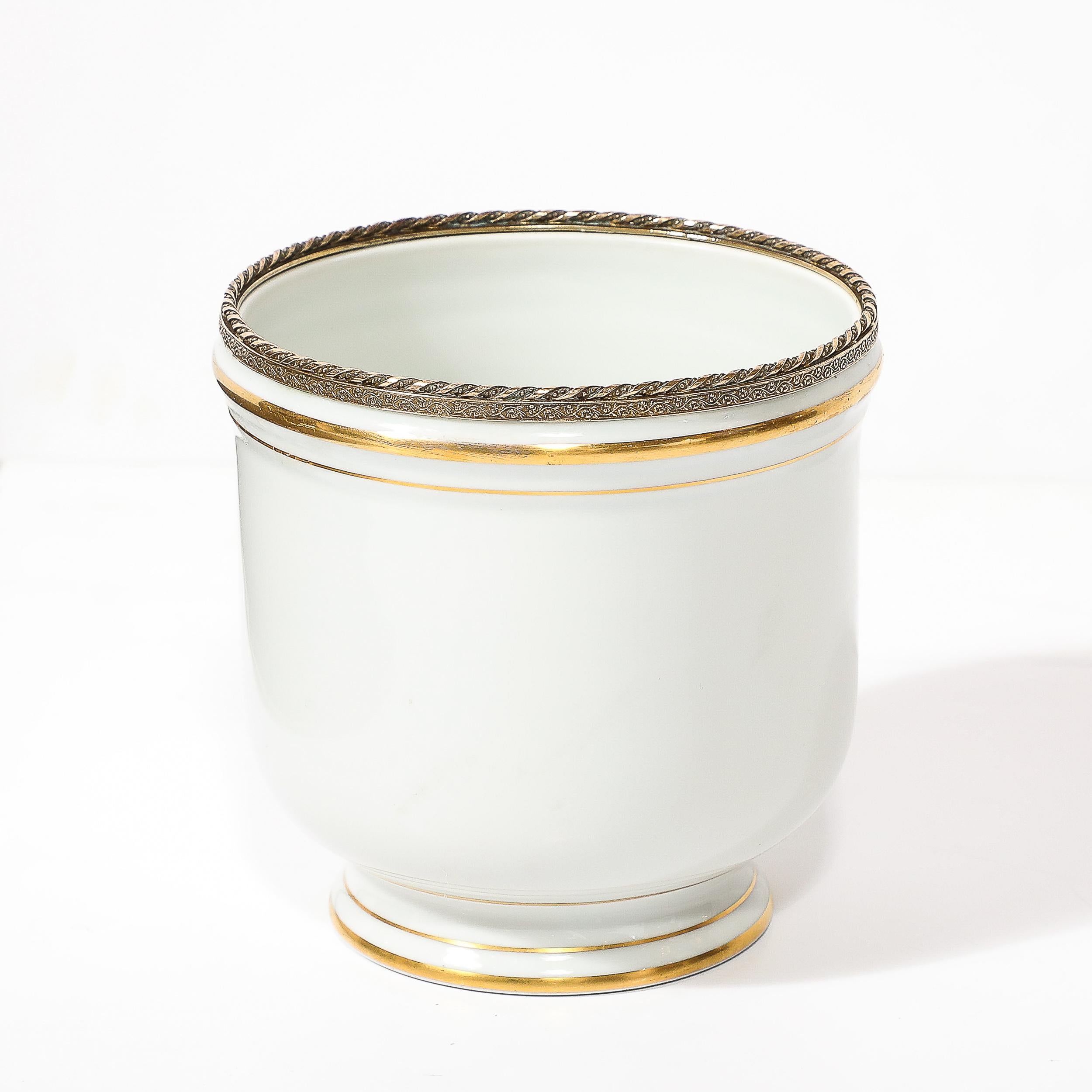 Mid-20th Century Mid-Century Modernist Porcelain Cachepot with Gilt Detailing by Limoges