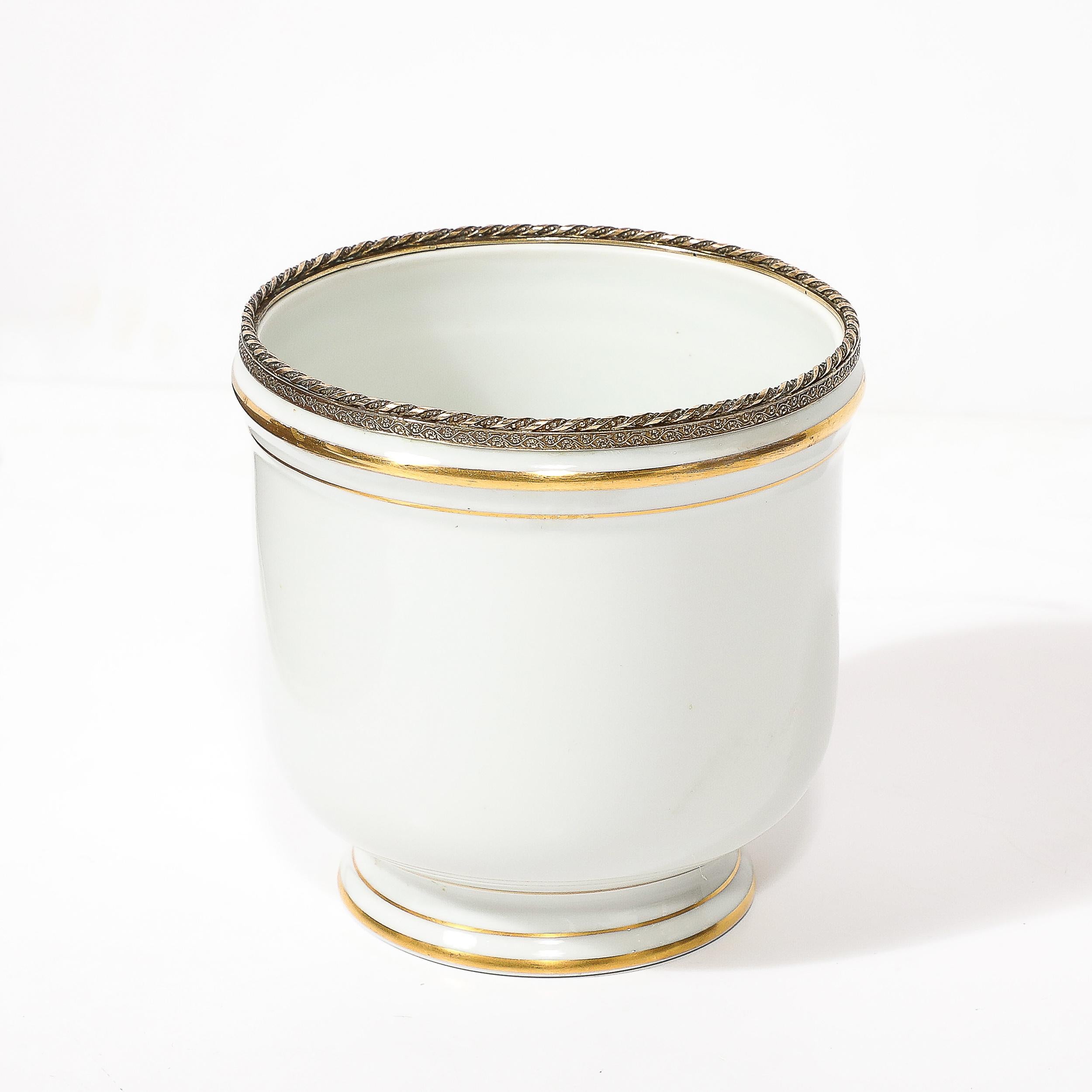 Mid-Century Modernist Porcelain Cachepot with Gilt Detailing by Limoges 2