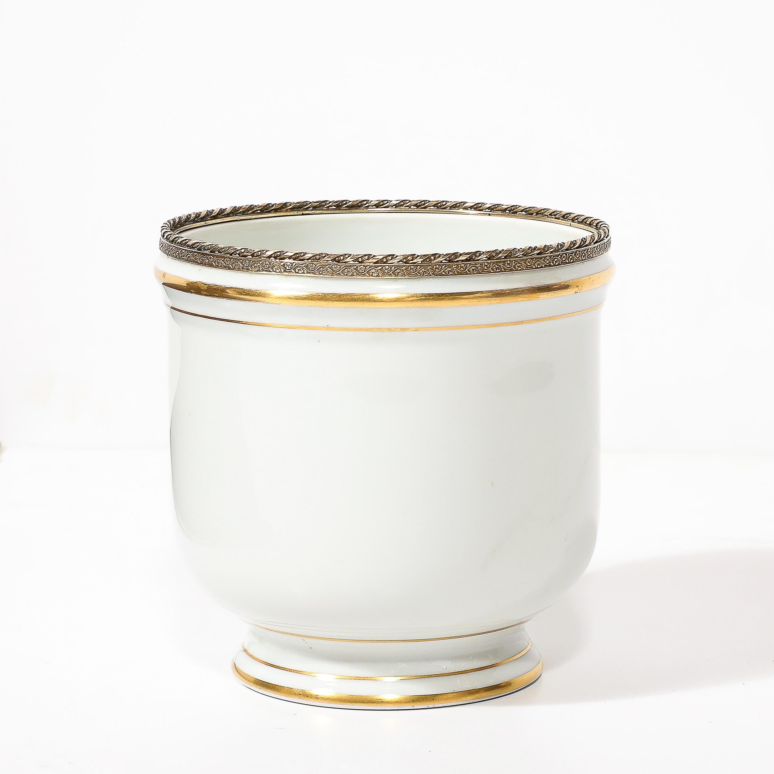 Mid-Century Modernist Porcelain Cachepot with Gilt Detailing by Limoges 3