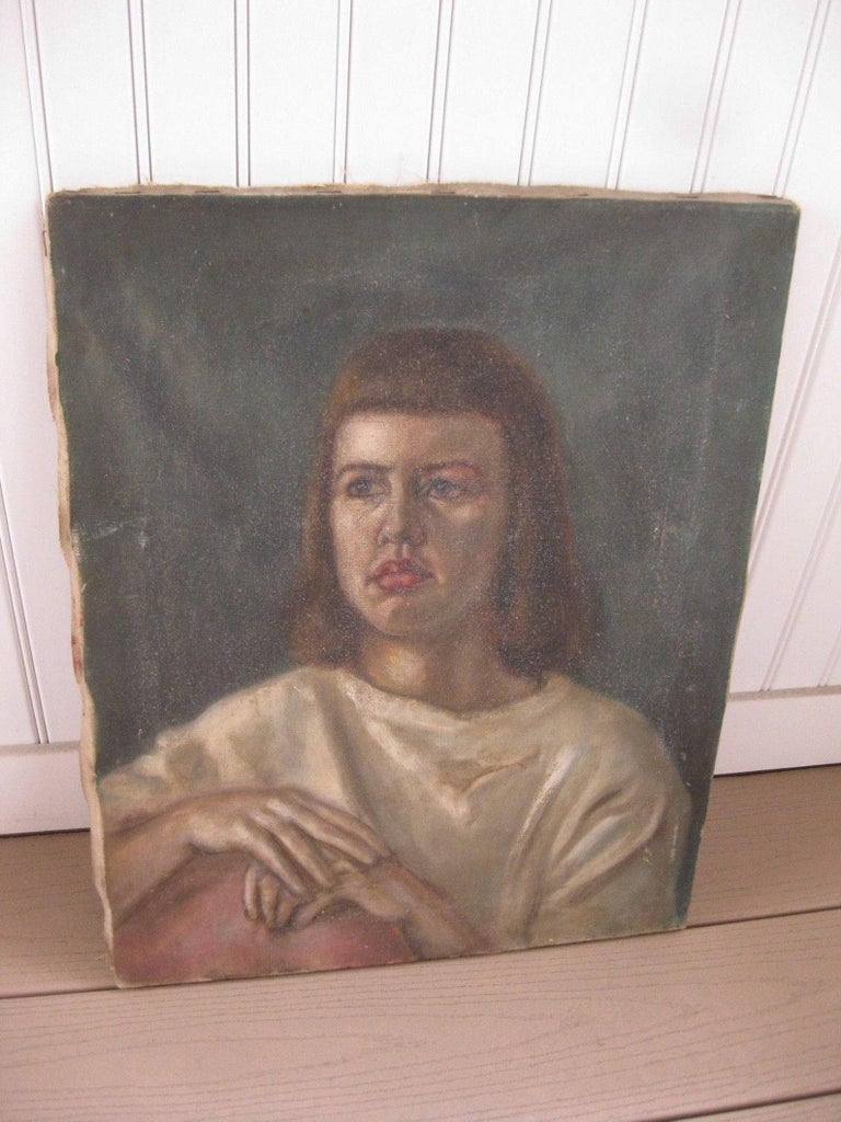 Female Oil Painting Mid Century Canvas Modernist Oil Portrait For Sale ...
