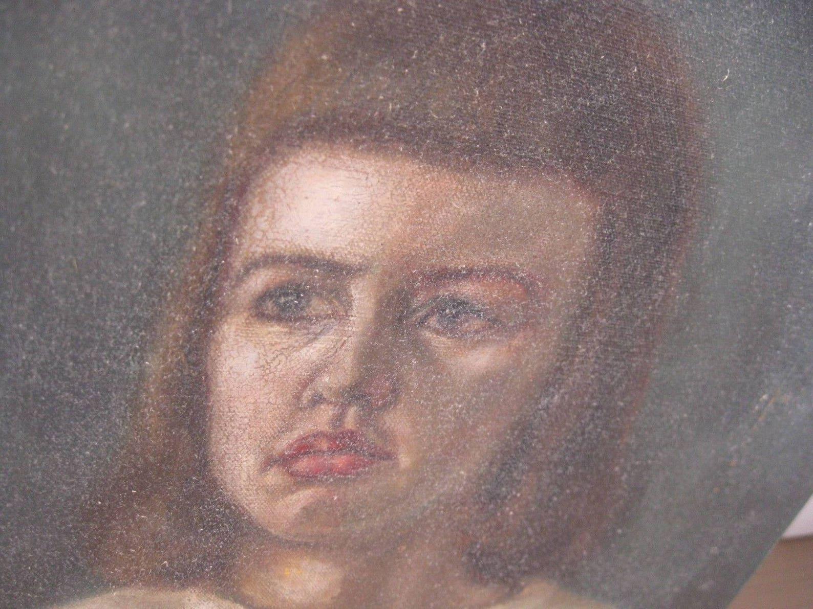 Mid-Century Modern Female Oil Painting Mid Century Canvas Modernist Oil Portrait  For Sale
