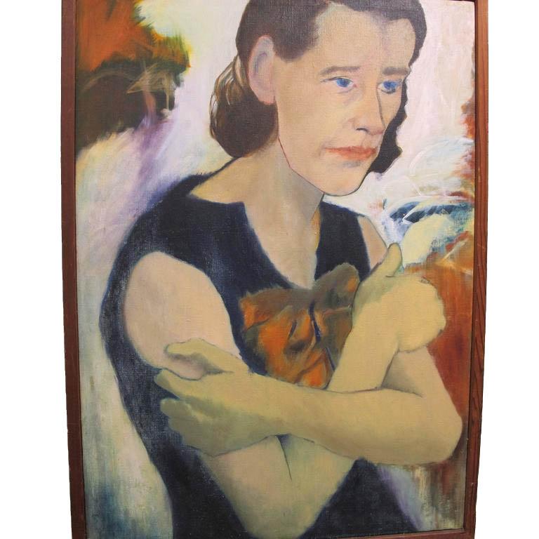 American Mid-Century Modernist Portrait Painting of a Woman For Sale