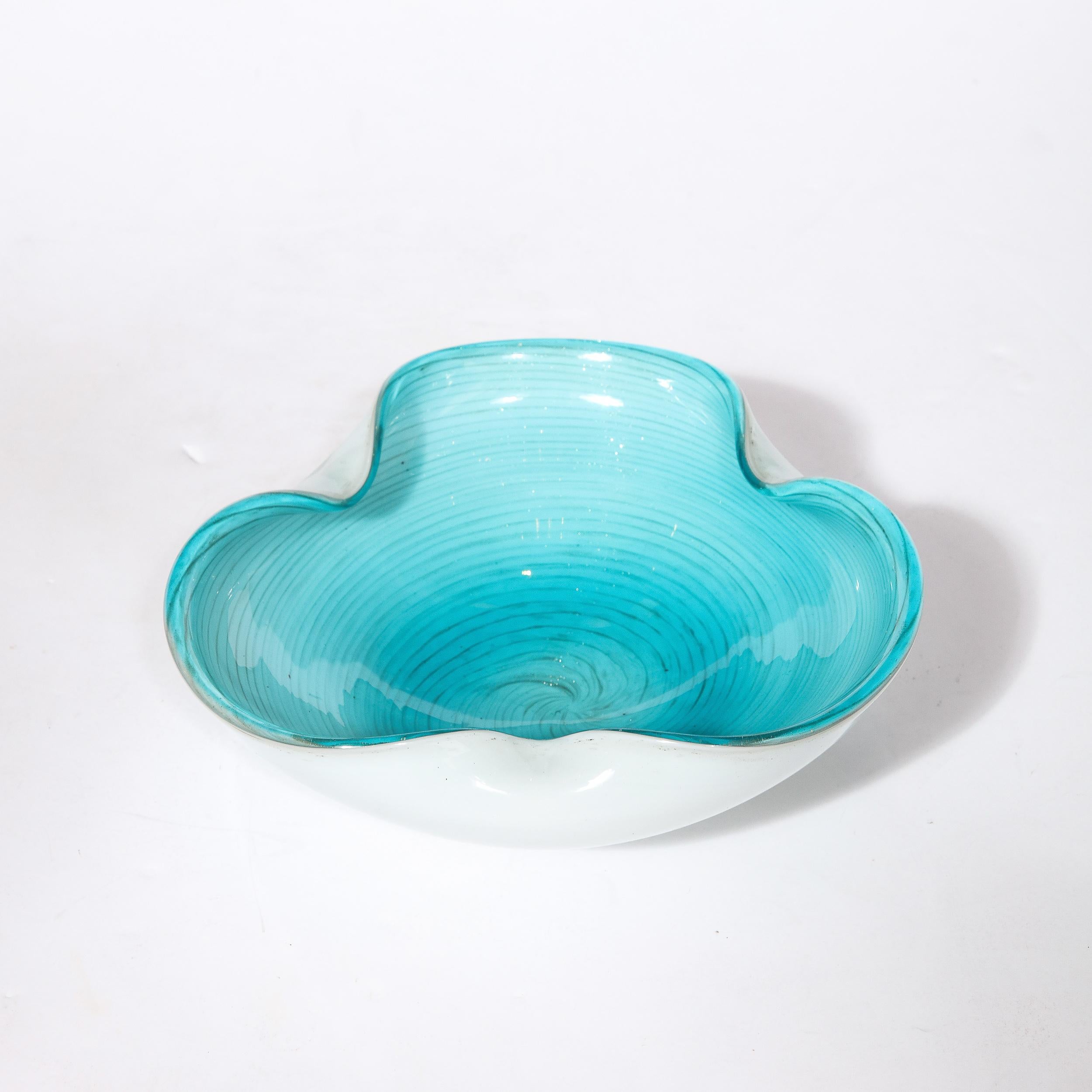 Mid-Century Modernist Powder Blue & White Handblown Murano Glass Dish 5
