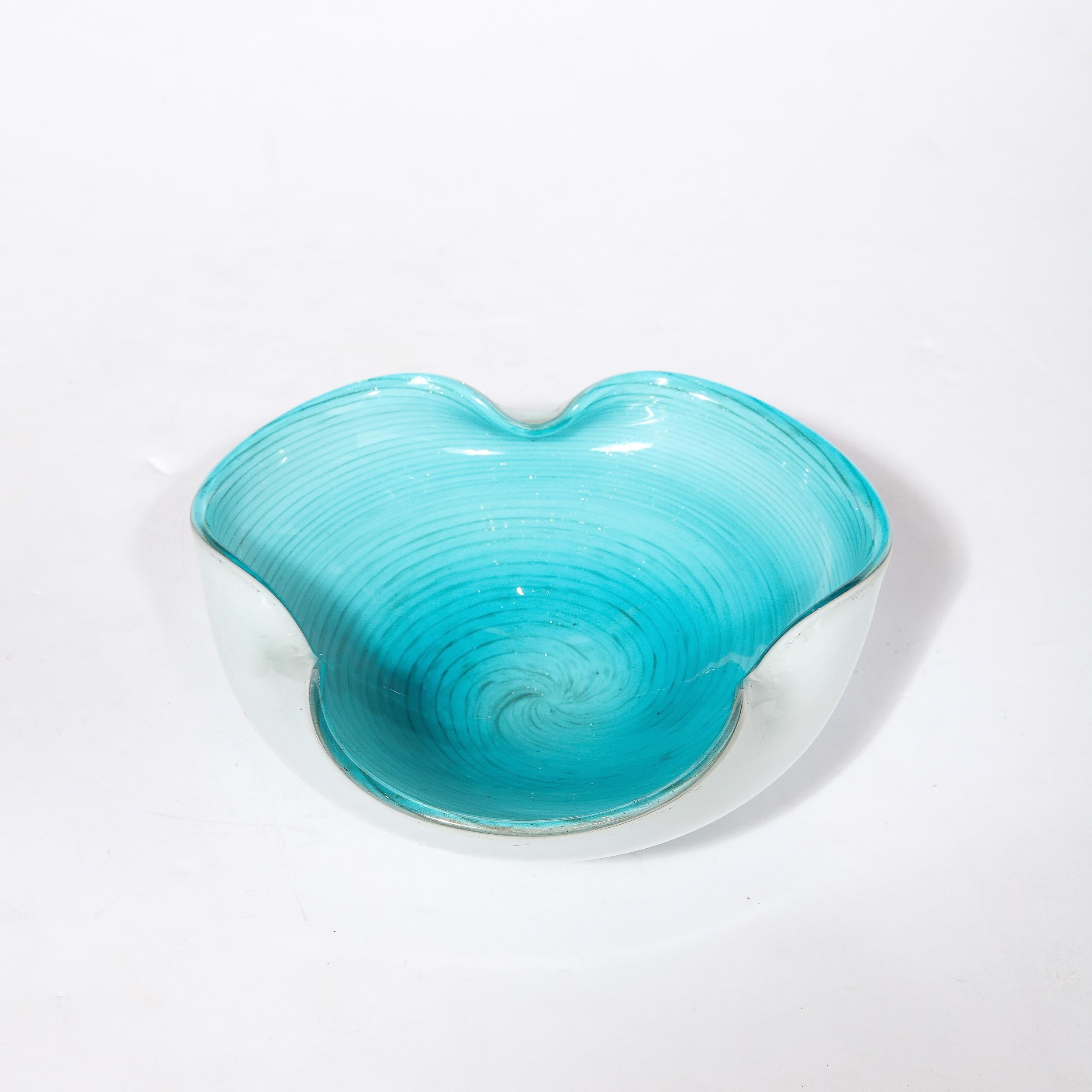 Mid-Century Modernist Powder Blue & White Handblown Murano Glass Dish 6
