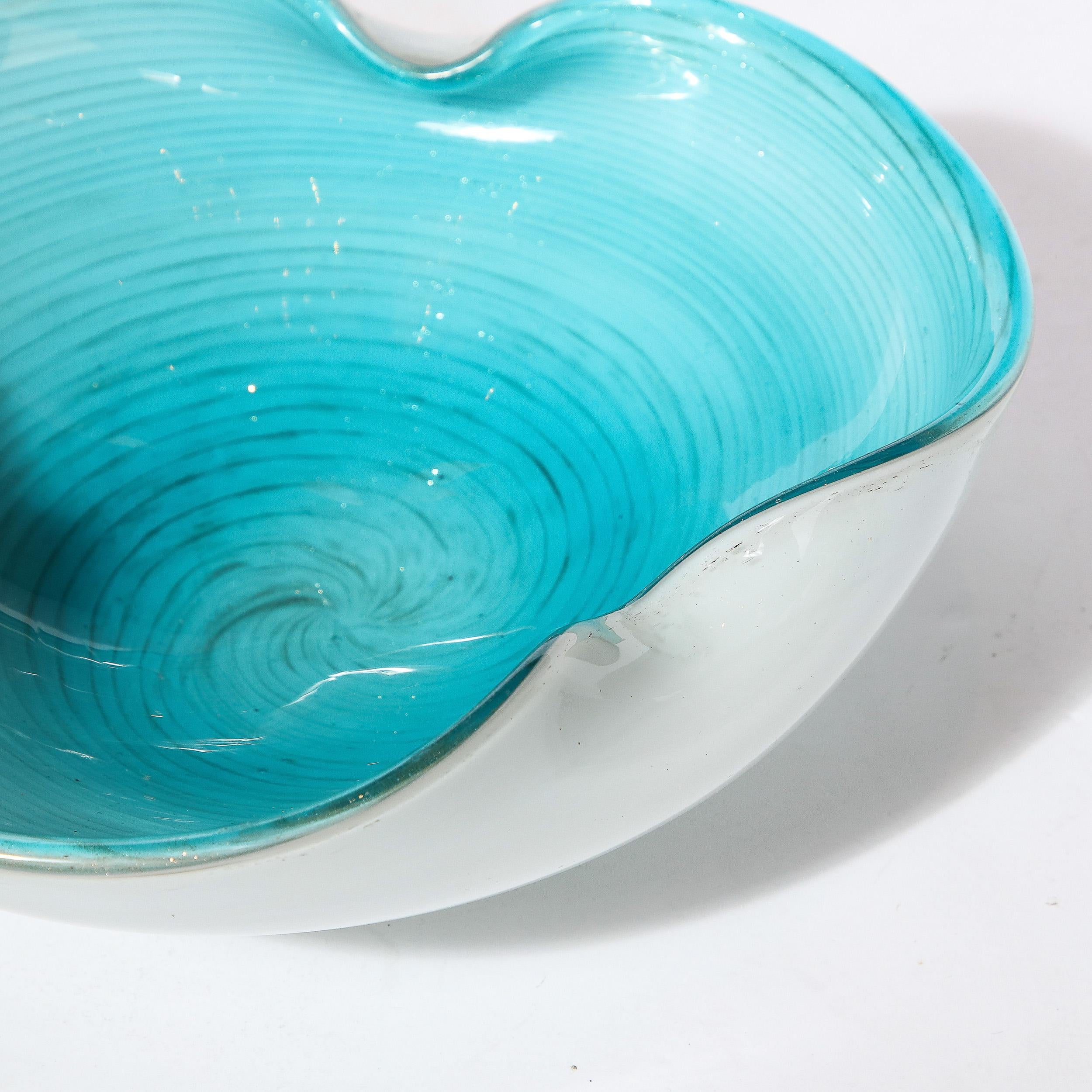 Mid-Century Modernist Powder Blue & White Handblown Murano Glass Dish 7