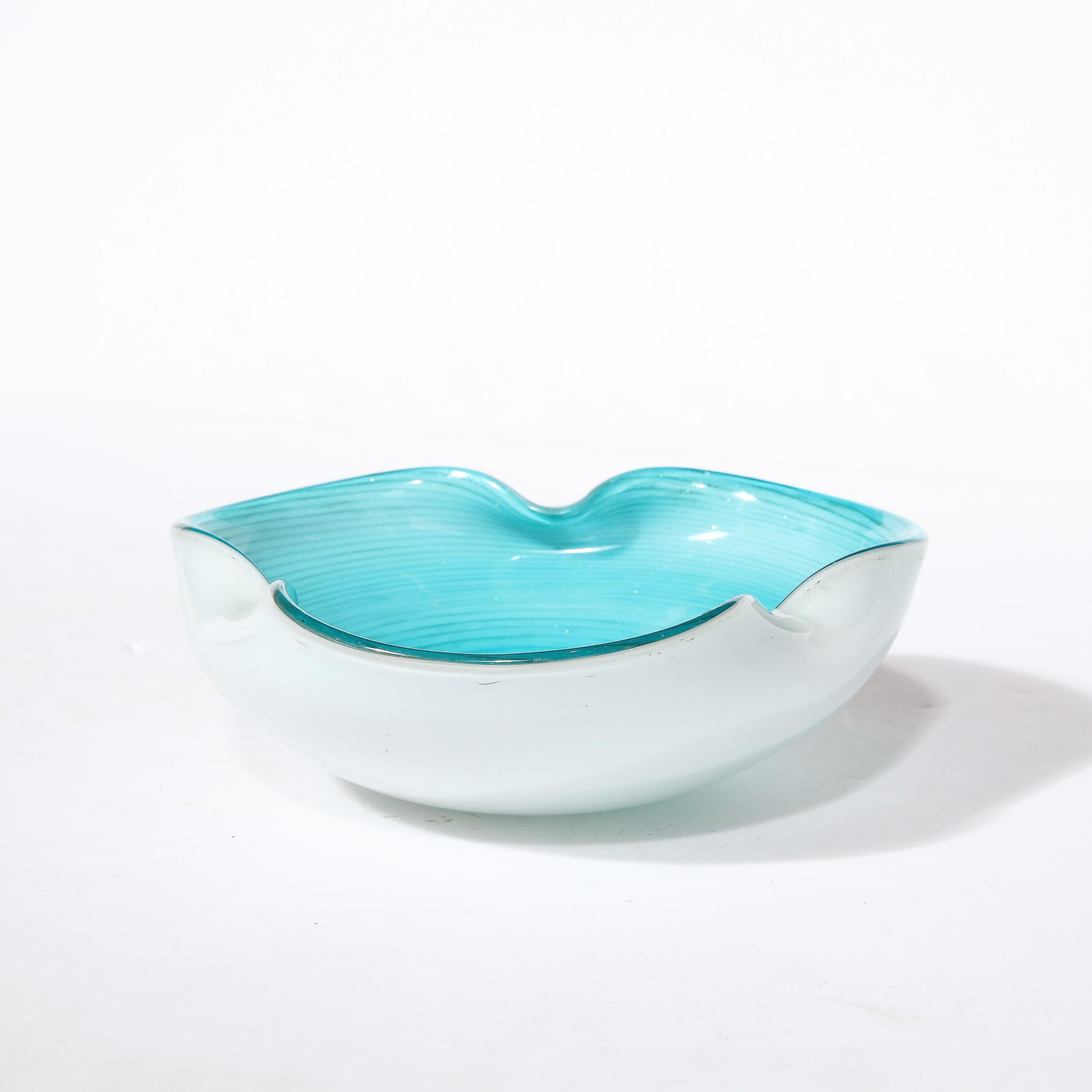 Mid-Century Modernist Powder Blue & White Handblown Murano Glass Dish 9