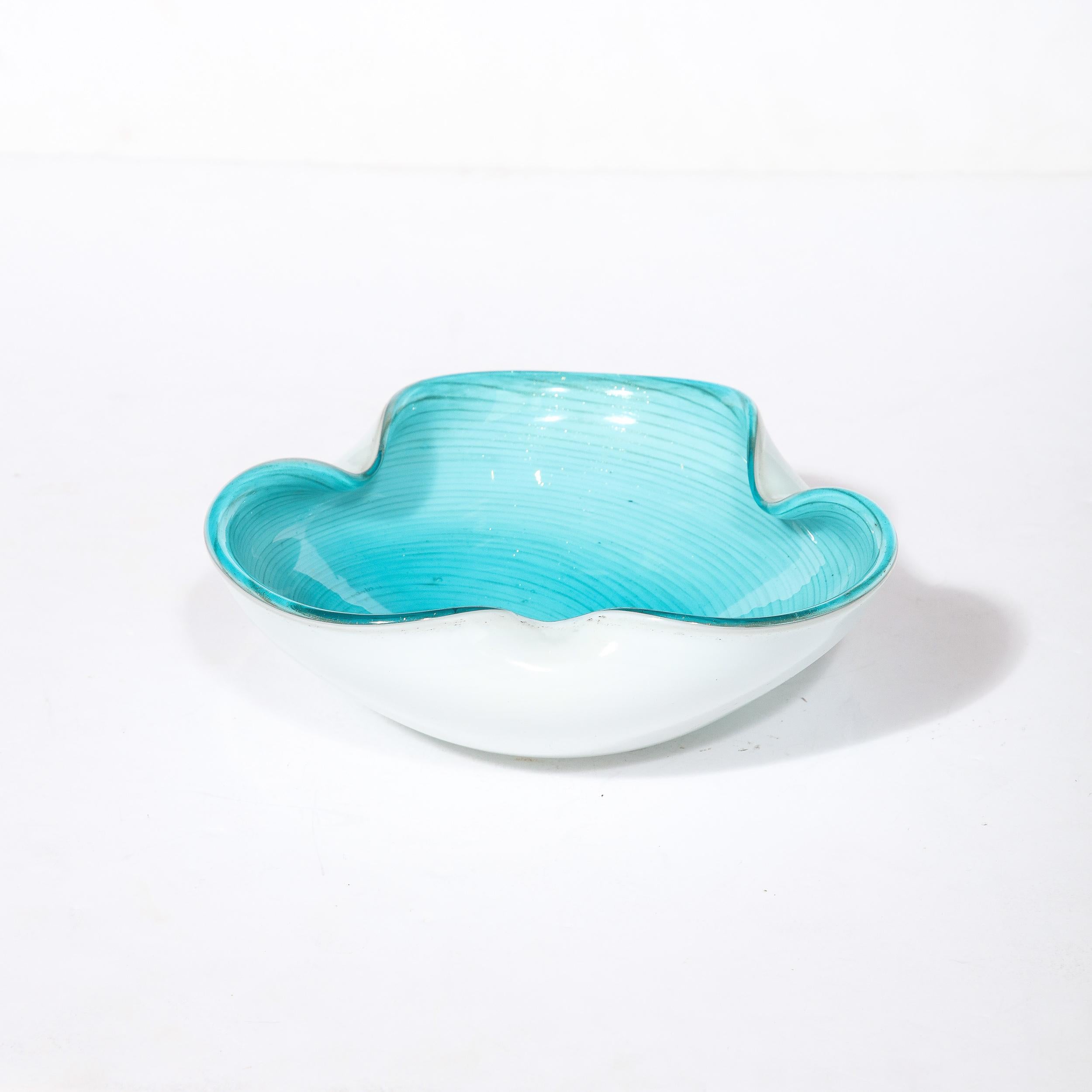 Mid-Century Modernist Powder Blue & White Handblown Murano Glass Dish 1