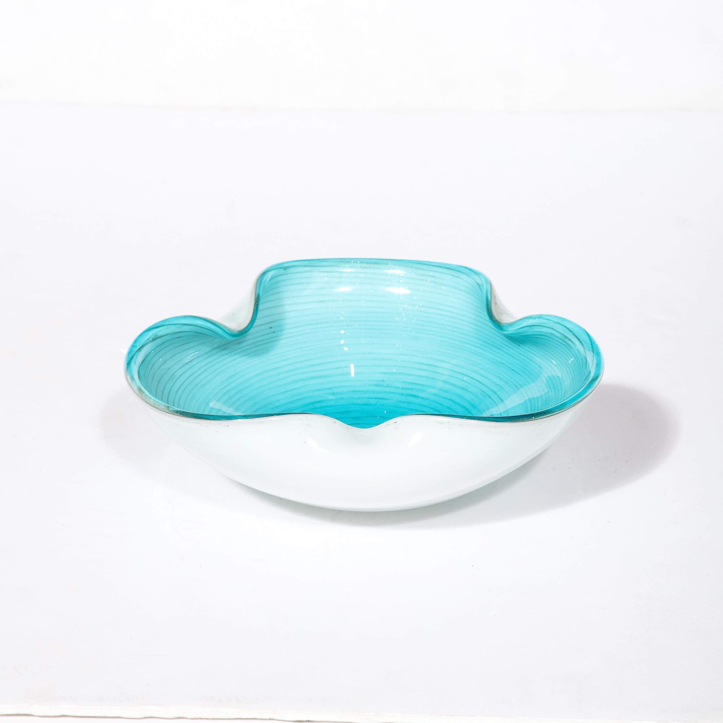 Mid-Century Modernist Powder Blue & White Handblown Murano Glass Dish 4