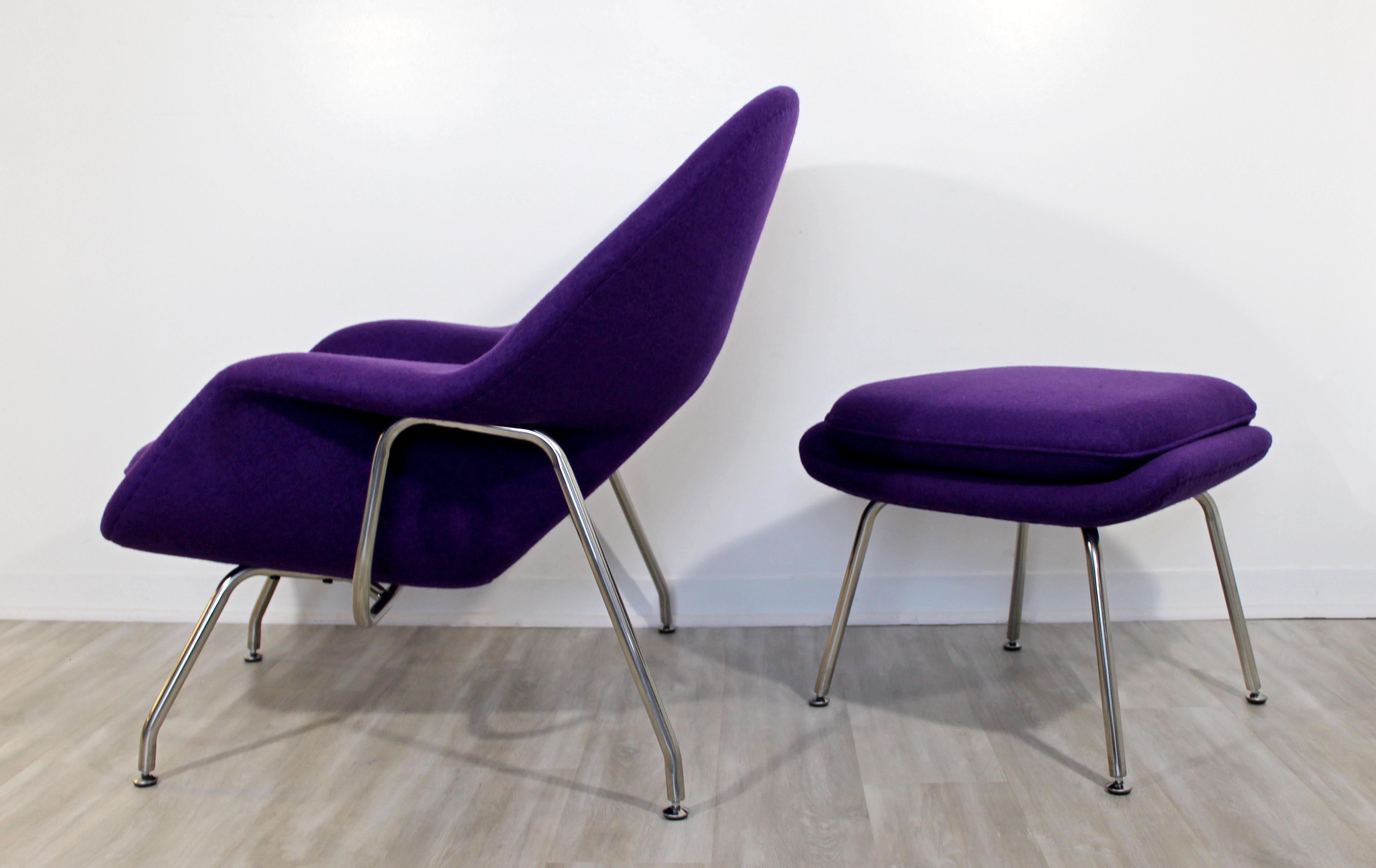 American Mid-Century Modernist Purple Womb Lounge Chair Ottoman Chrome Saarinen Knoll Era