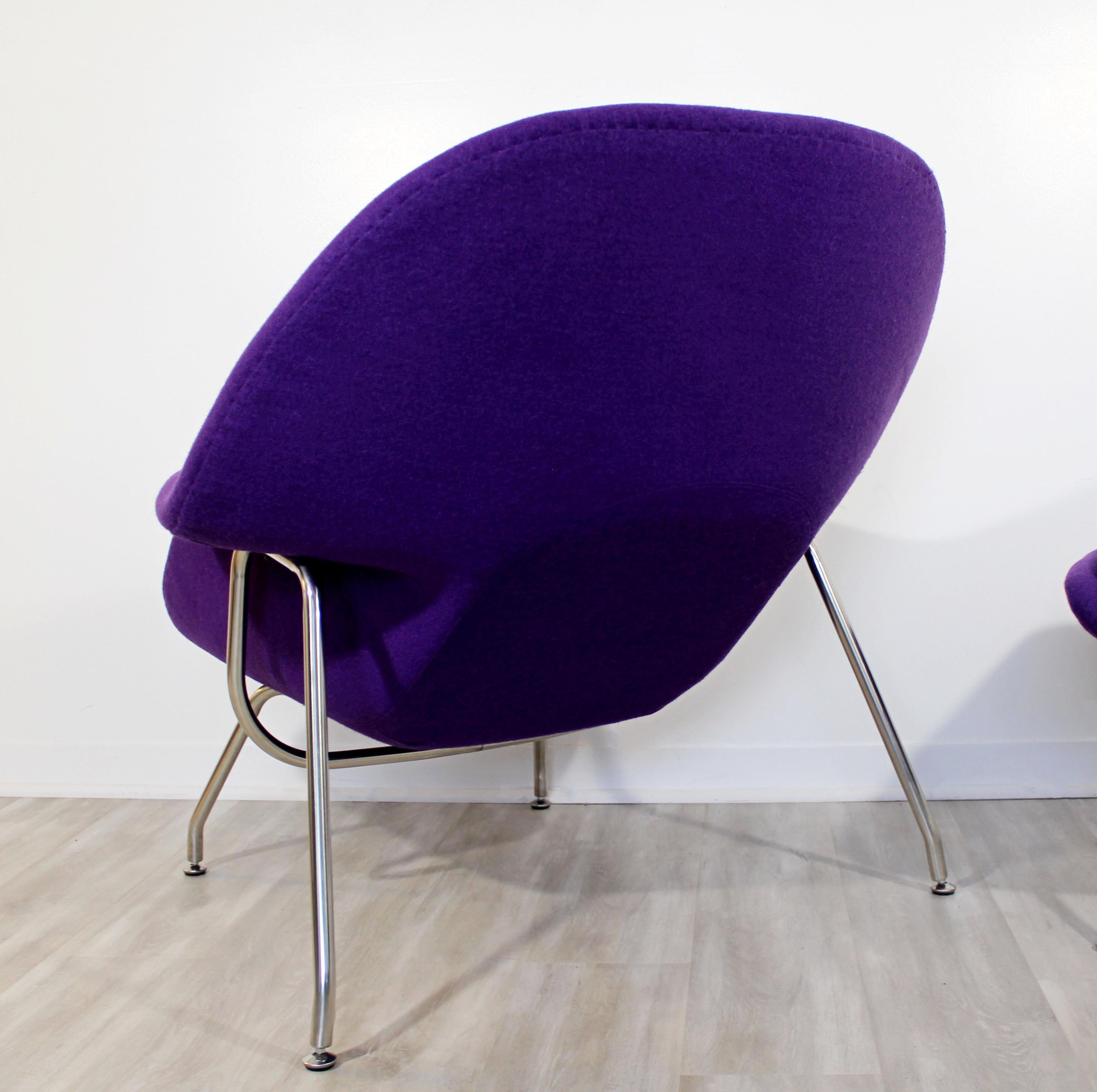 Mid-Century Modernist Purple Womb Lounge Chair Ottoman Chrome Saarinen Knoll Era In Good Condition In Keego Harbor, MI