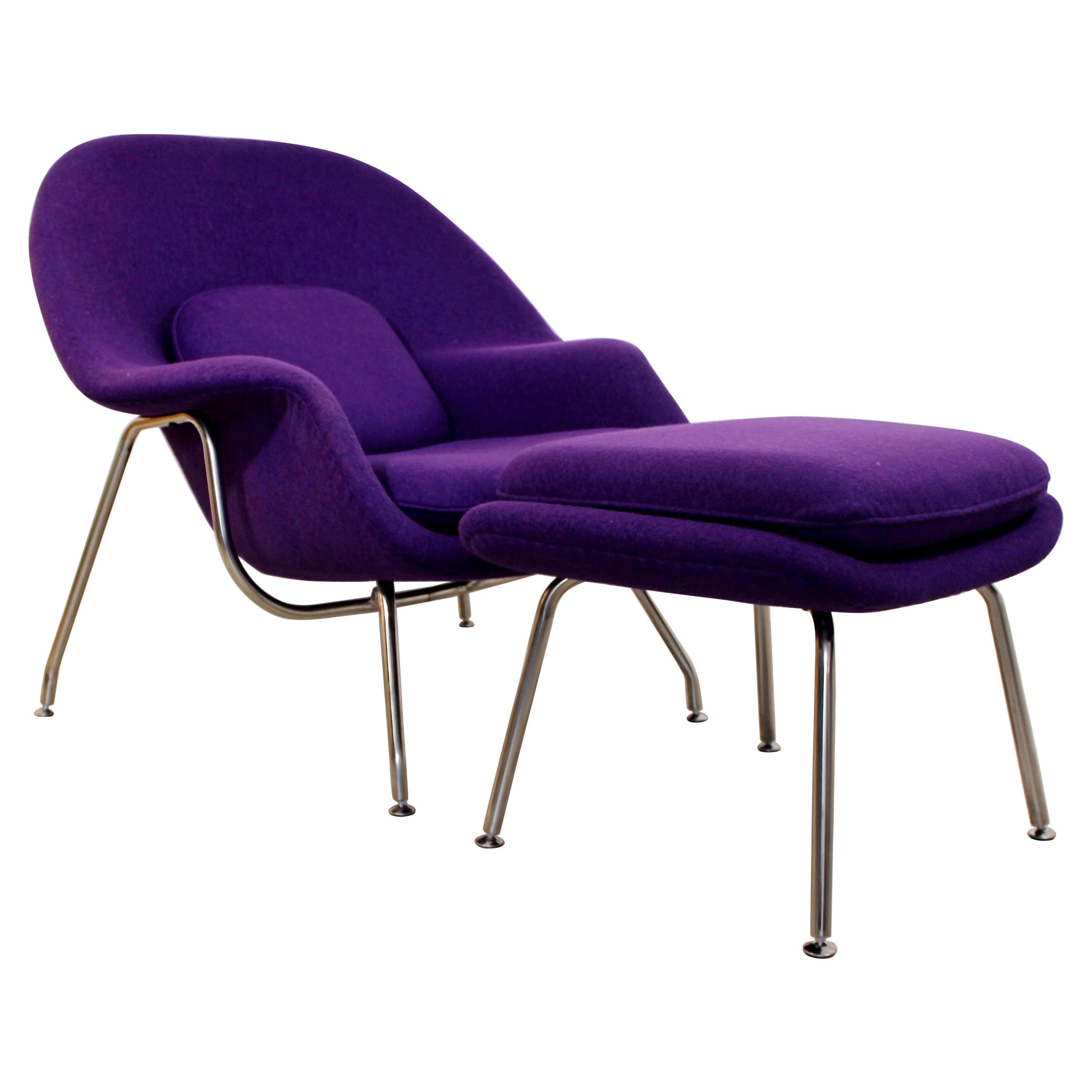 Mid-Century Modernist Purple Womb Lounge Chair Ottoman Chrome Saarinen Knoll Era