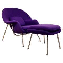 Moderniste du milieu du siècle violet Womb Lounge Chair Ottoman Chrome Saarinen Knoll Era
