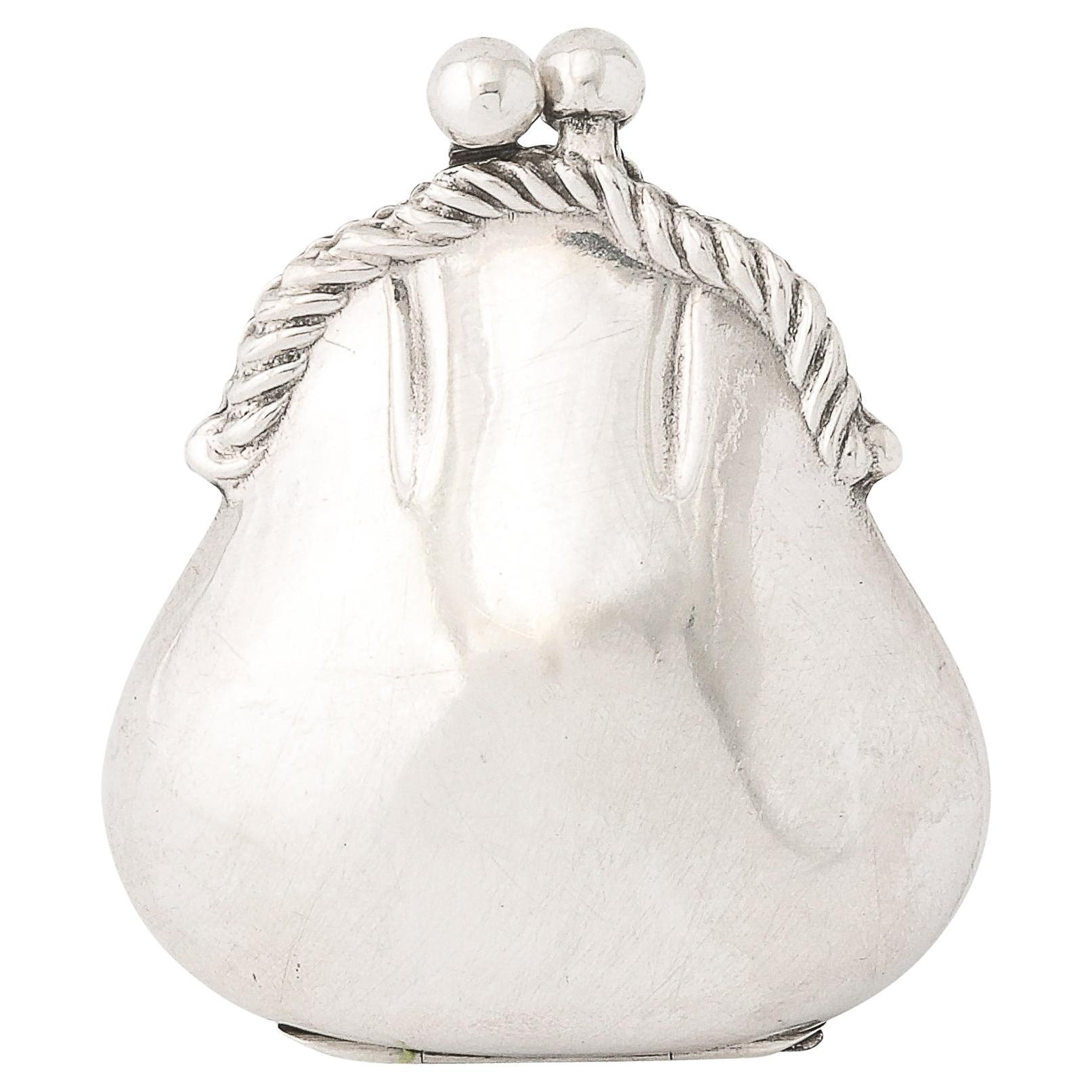 Mid-Century Modernist Handtasche Form 800 Silber Pillenhalter
