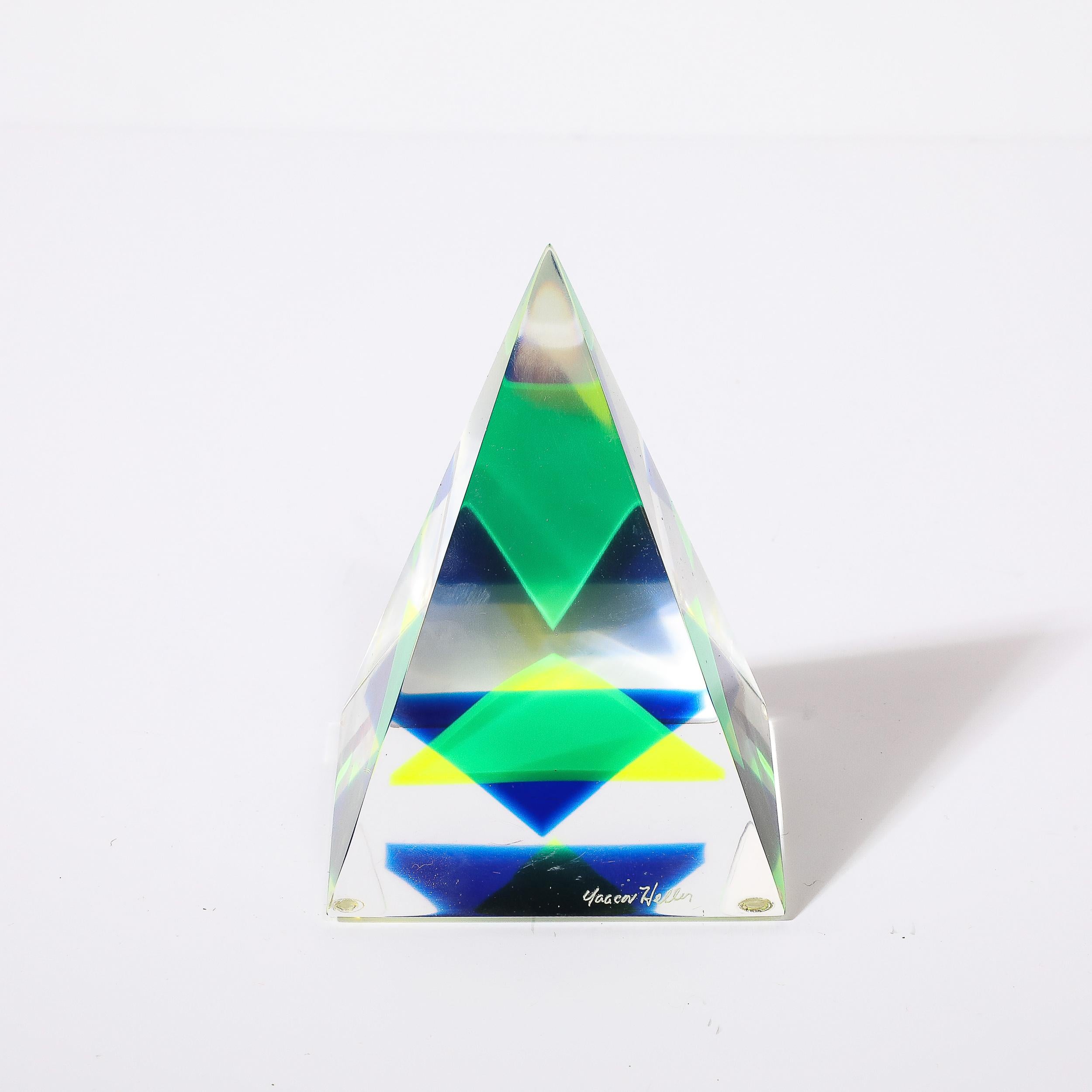 Mid-Century Modernist Pyramidal Lucite Sculpture signed Yaccov Heller In Excellent Condition For Sale In New York, NY