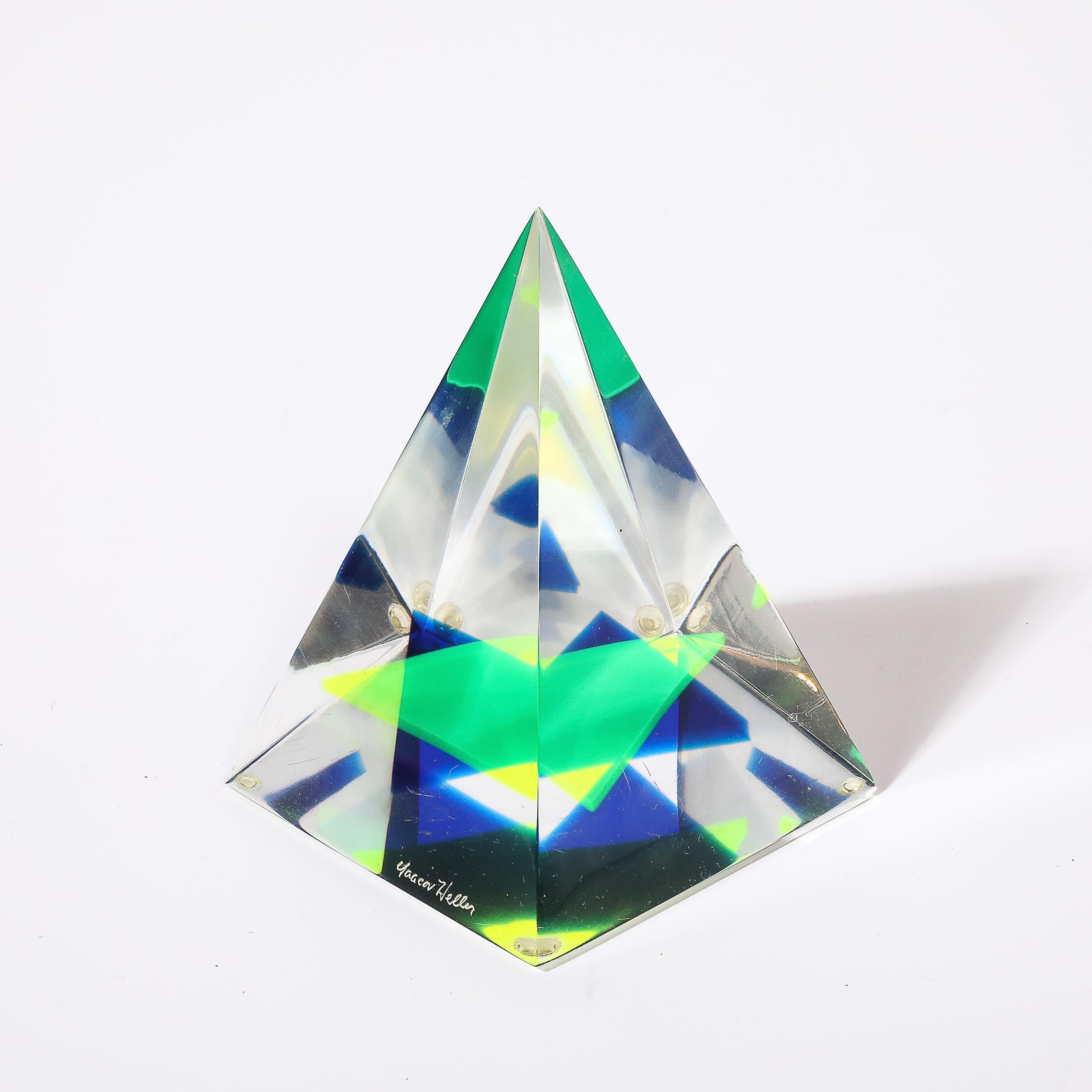 Late 20th Century Mid-Century Modernist Pyramidal Lucite Sculpture signed Yaccov Heller For Sale