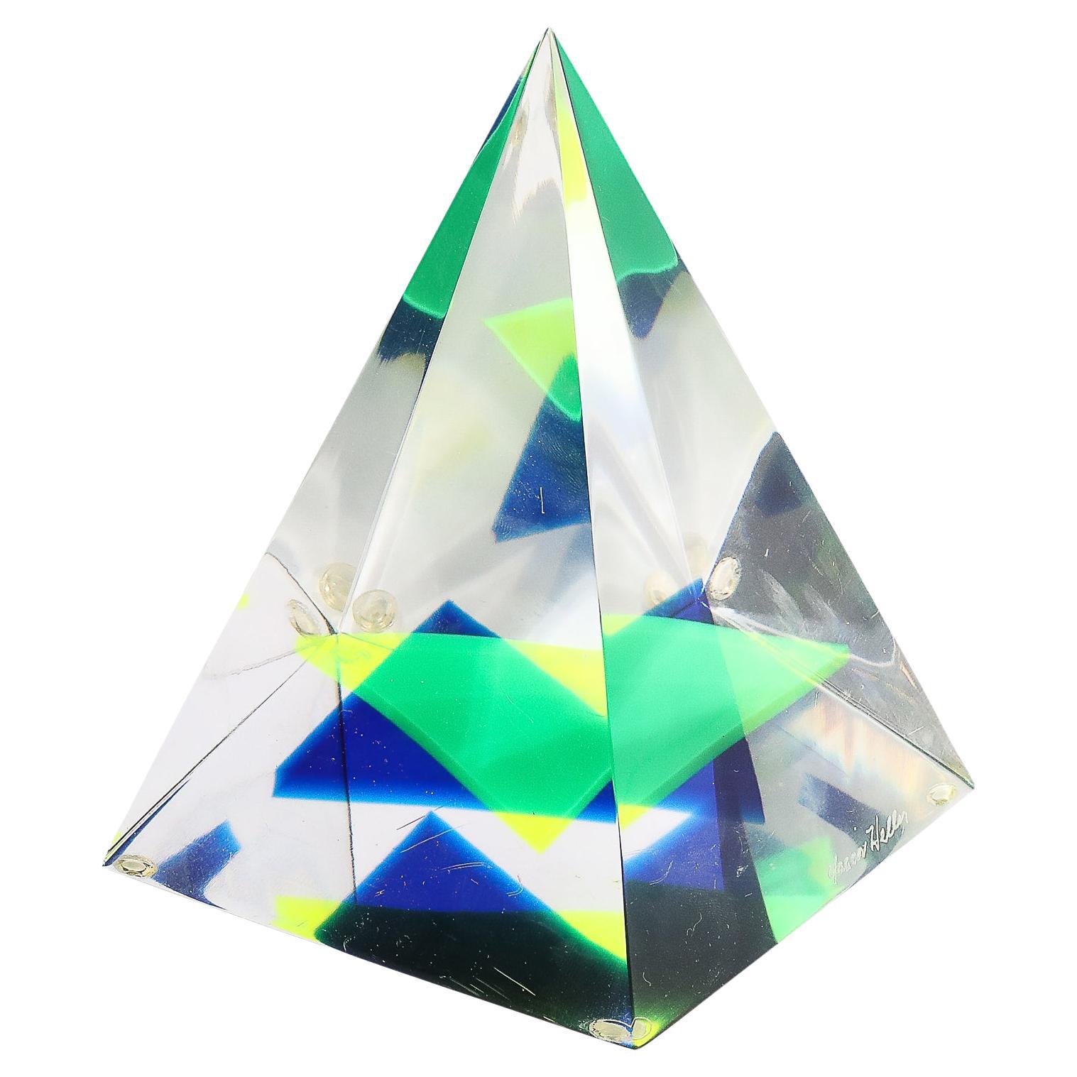 Mid-Century Modernist Pyramidal Lucite Sculpture signed Yaccov Heller For Sale