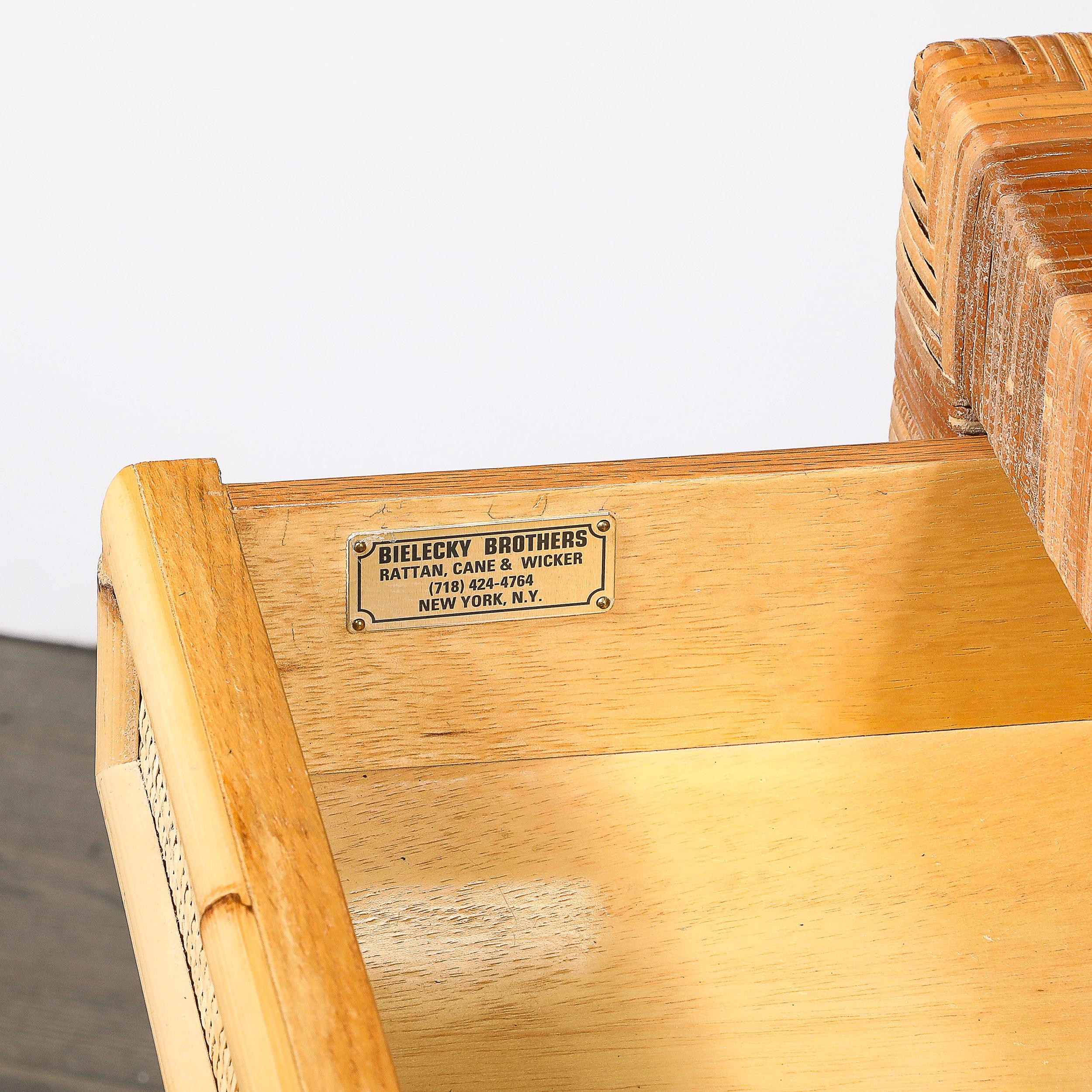 Mid-Century Modernist Rattan & Bamboo Wrapped Desk signed Bielecky Brothers For Sale 5