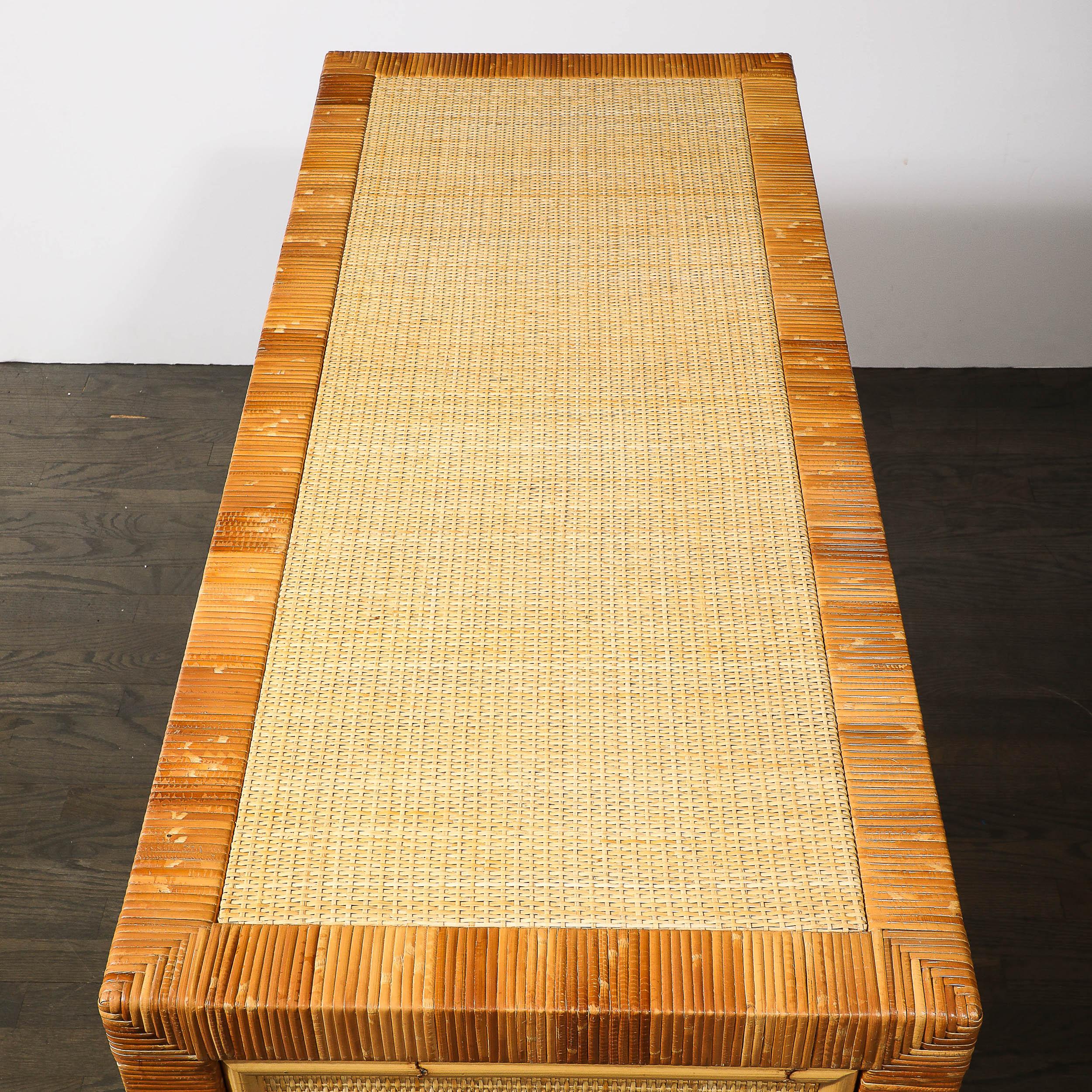 Mid-Century Modernist Rattan & Bamboo Wrapped Desk signed Bielecky Brothers For Sale 6