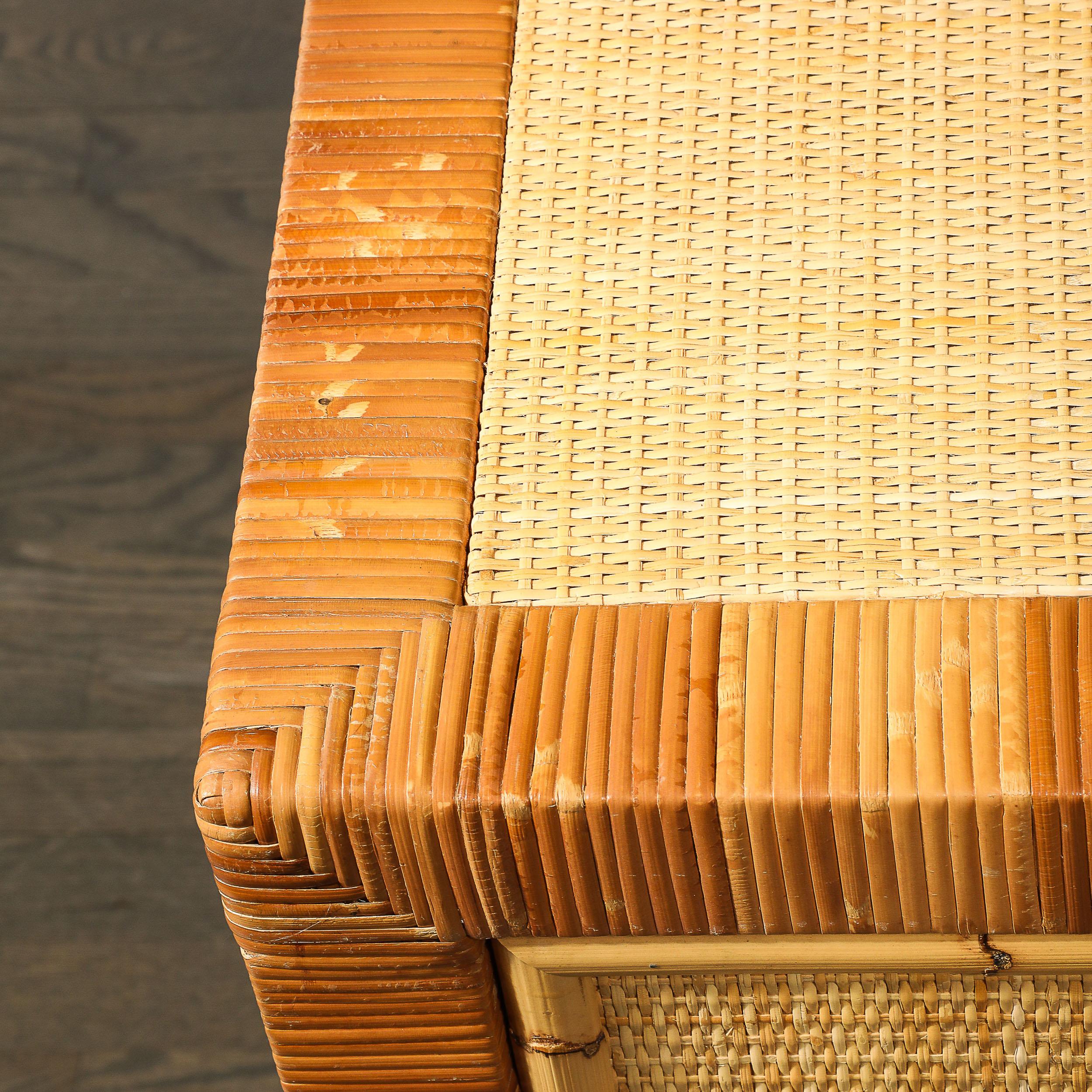 Mid-Century Modernist Rattan & Bamboo Wrapped Desk signed Bielecky Brothers For Sale 7