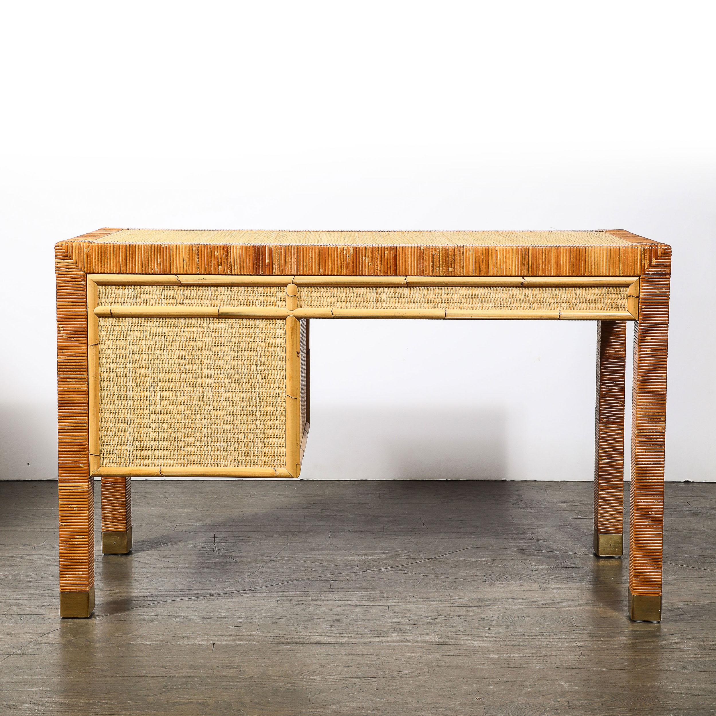 Mid-Century Modernist Rattan & Bamboo Wrapped Desk signed Bielecky Brothers For Sale 11
