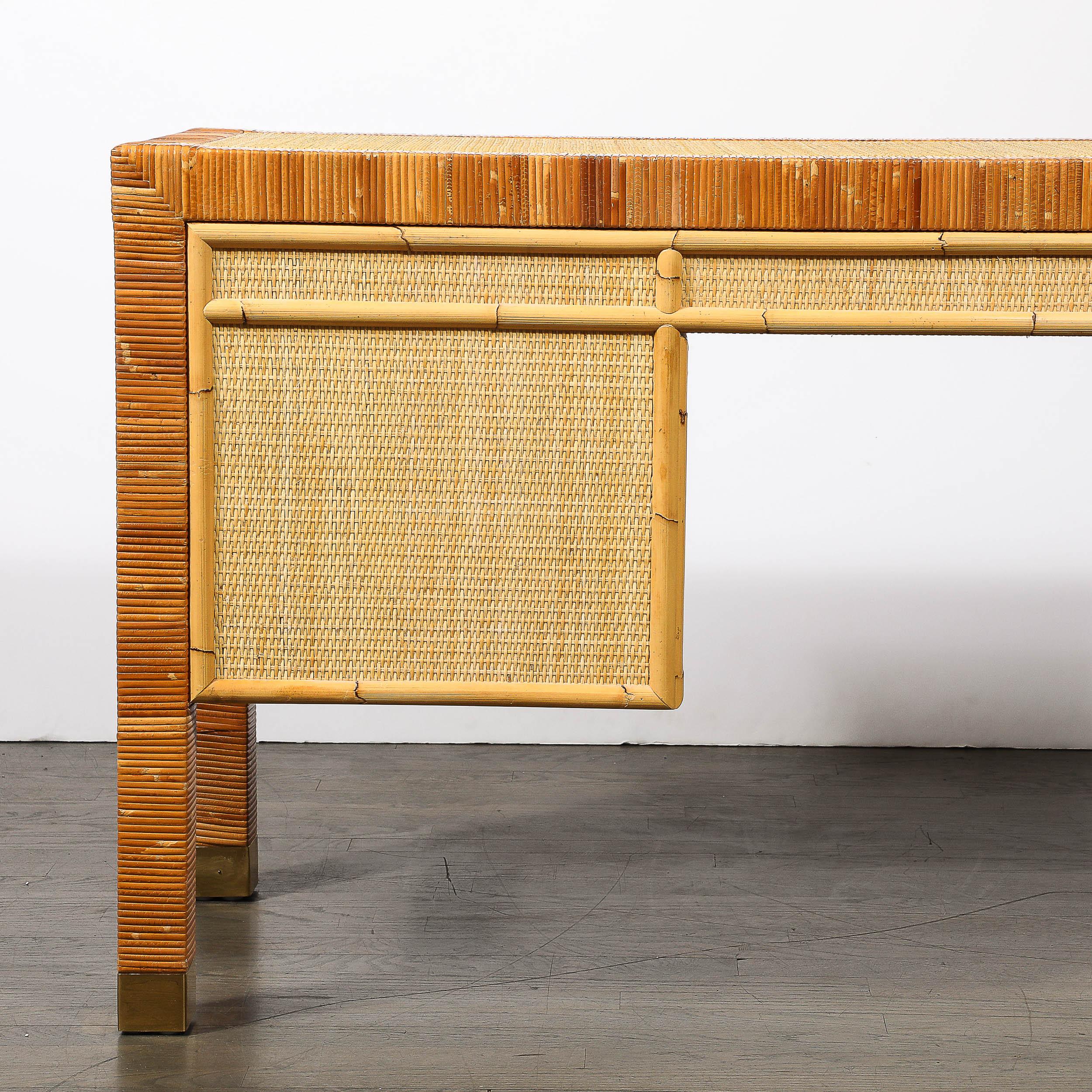 Mid-Century Modernist Rattan & Bamboo Wrapped Desk signed Bielecky Brothers For Sale 12