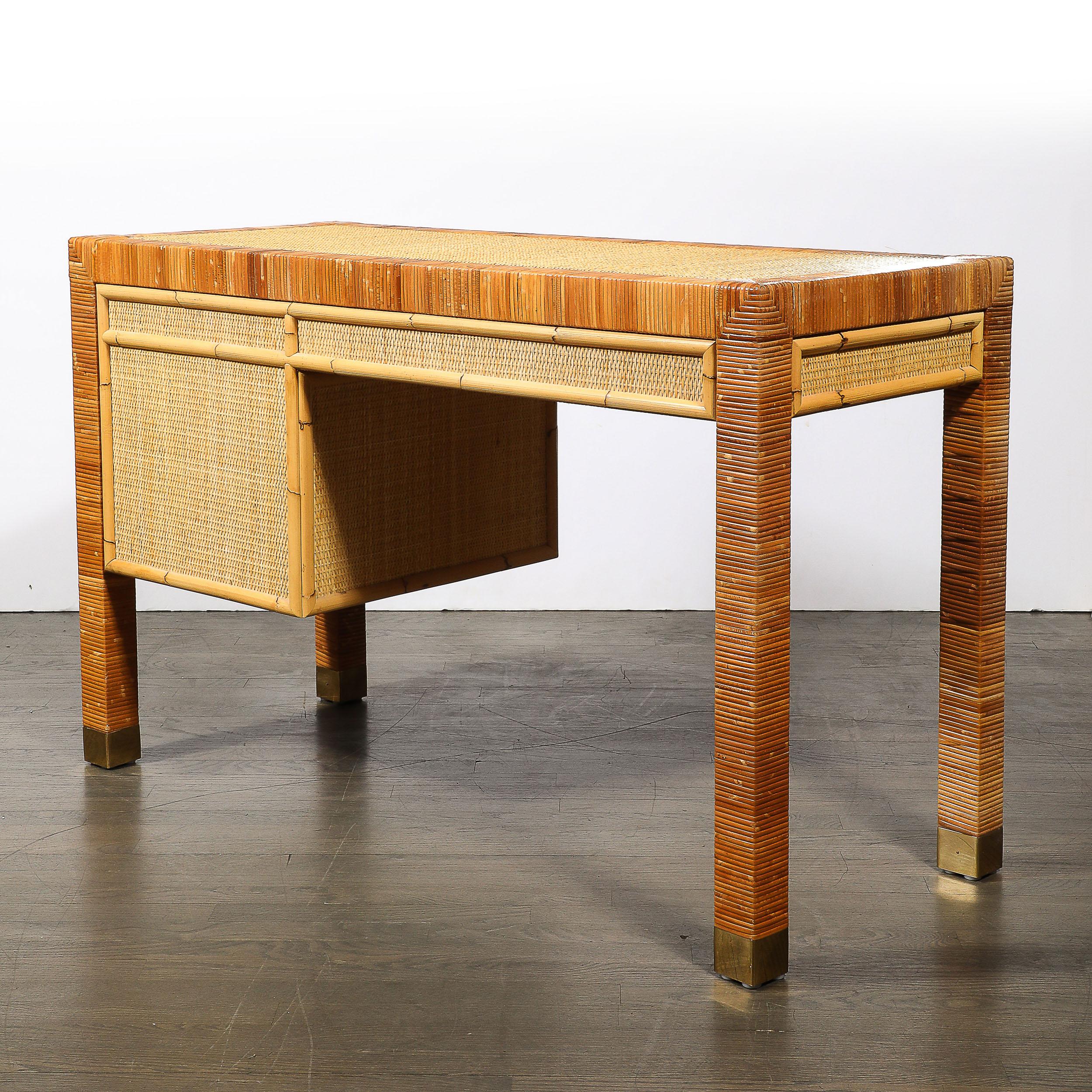 Mid-Century Modernist Rattan & Bamboo Wrapped Desk signed Bielecky Brothers For Sale 14