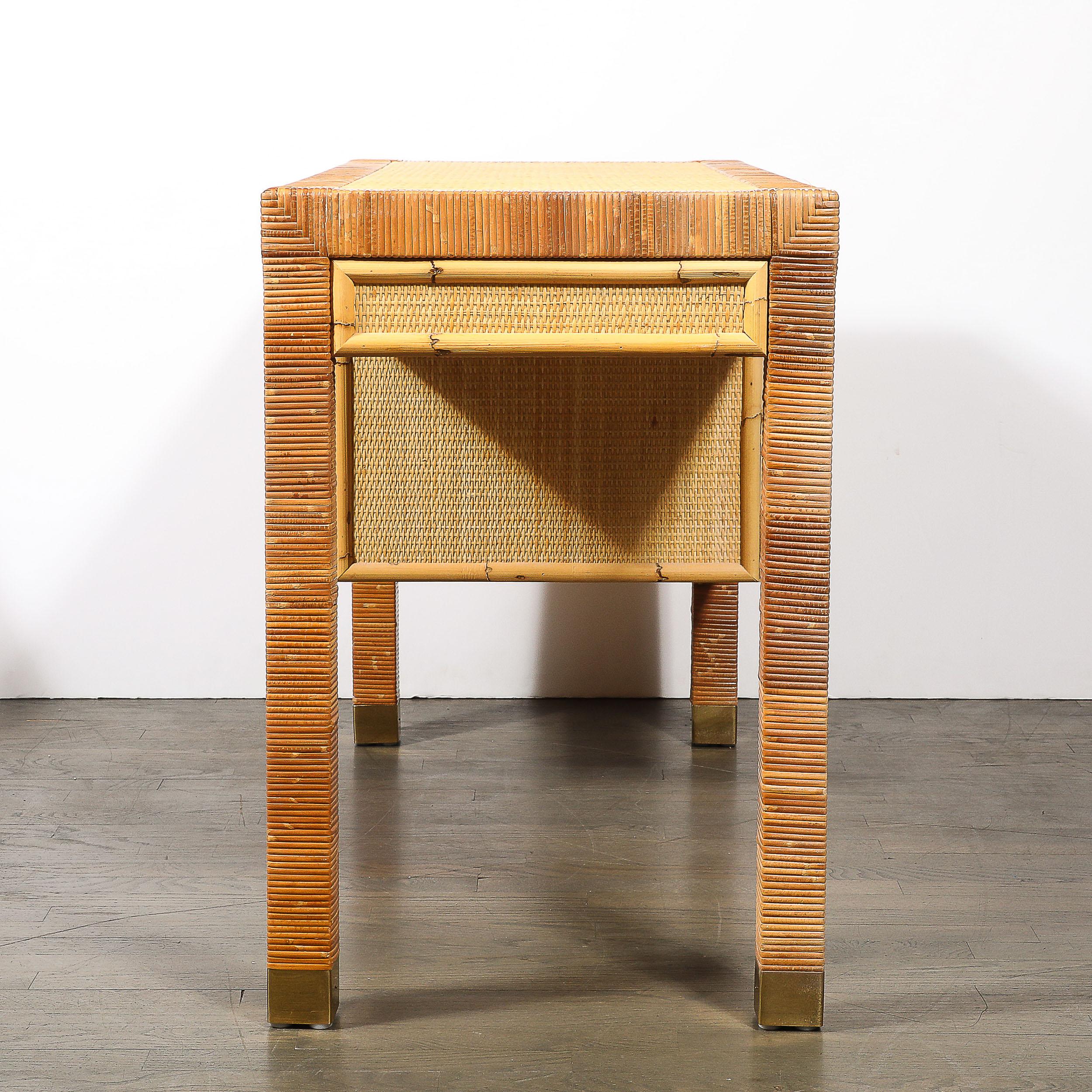 Mid-Century Modernist Rattan & Bamboo Wrapped Desk signed Bielecky Brothers For Sale 15