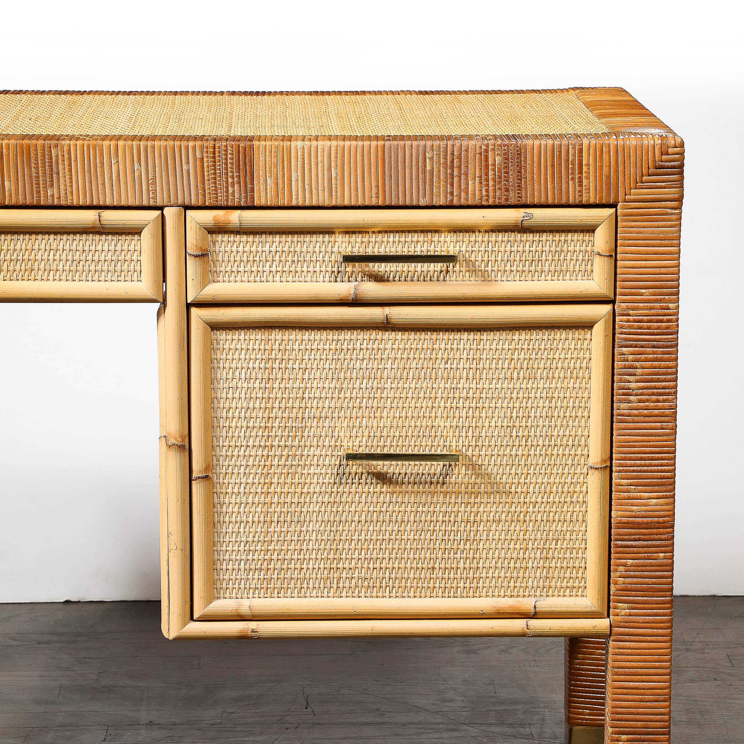 Late 20th Century Mid-Century Modernist Rattan & Bamboo Wrapped Desk signed Bielecky Brothers For Sale