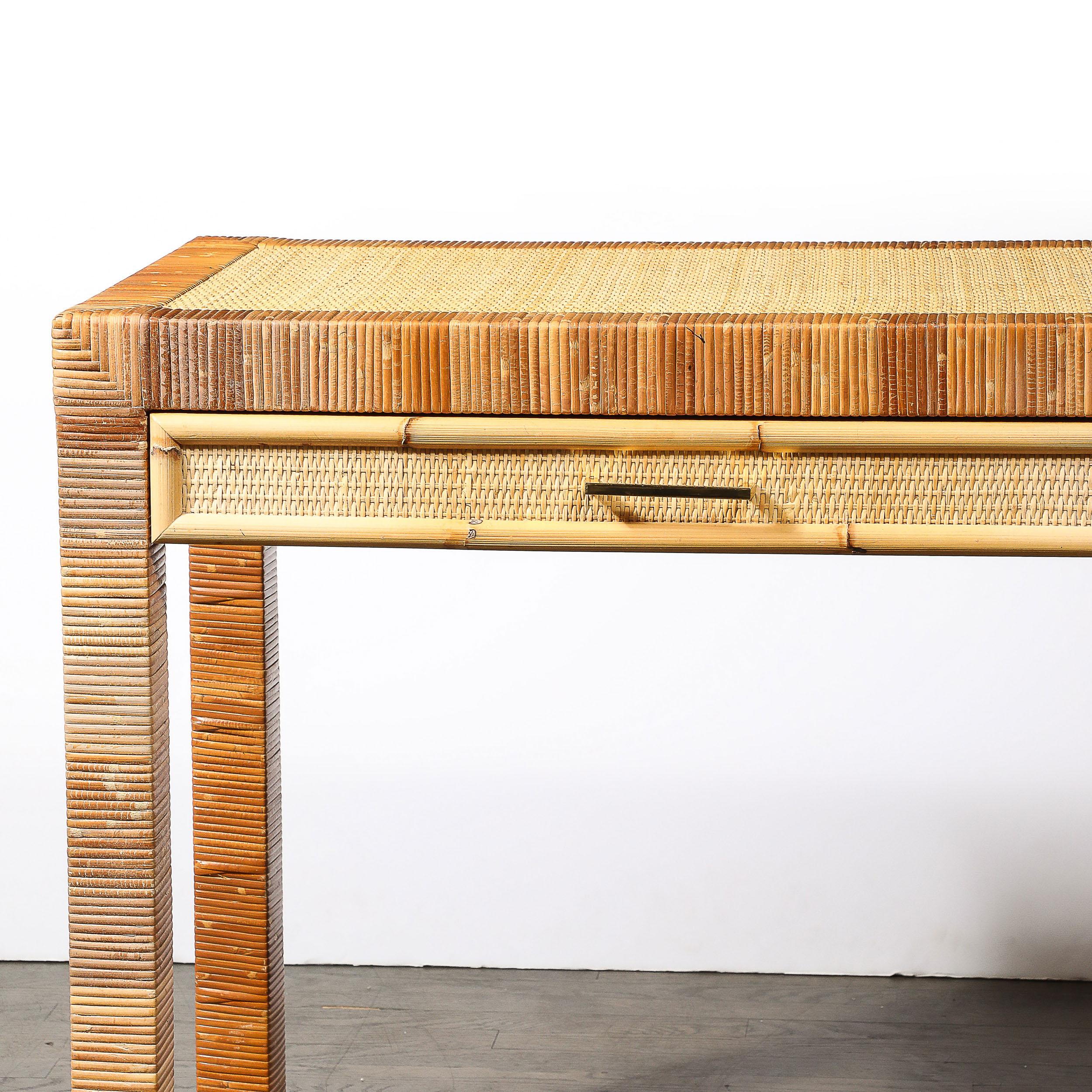Mid-Century Modernist Rattan & Bamboo Wrapped Desk signed Bielecky Brothers For Sale 1