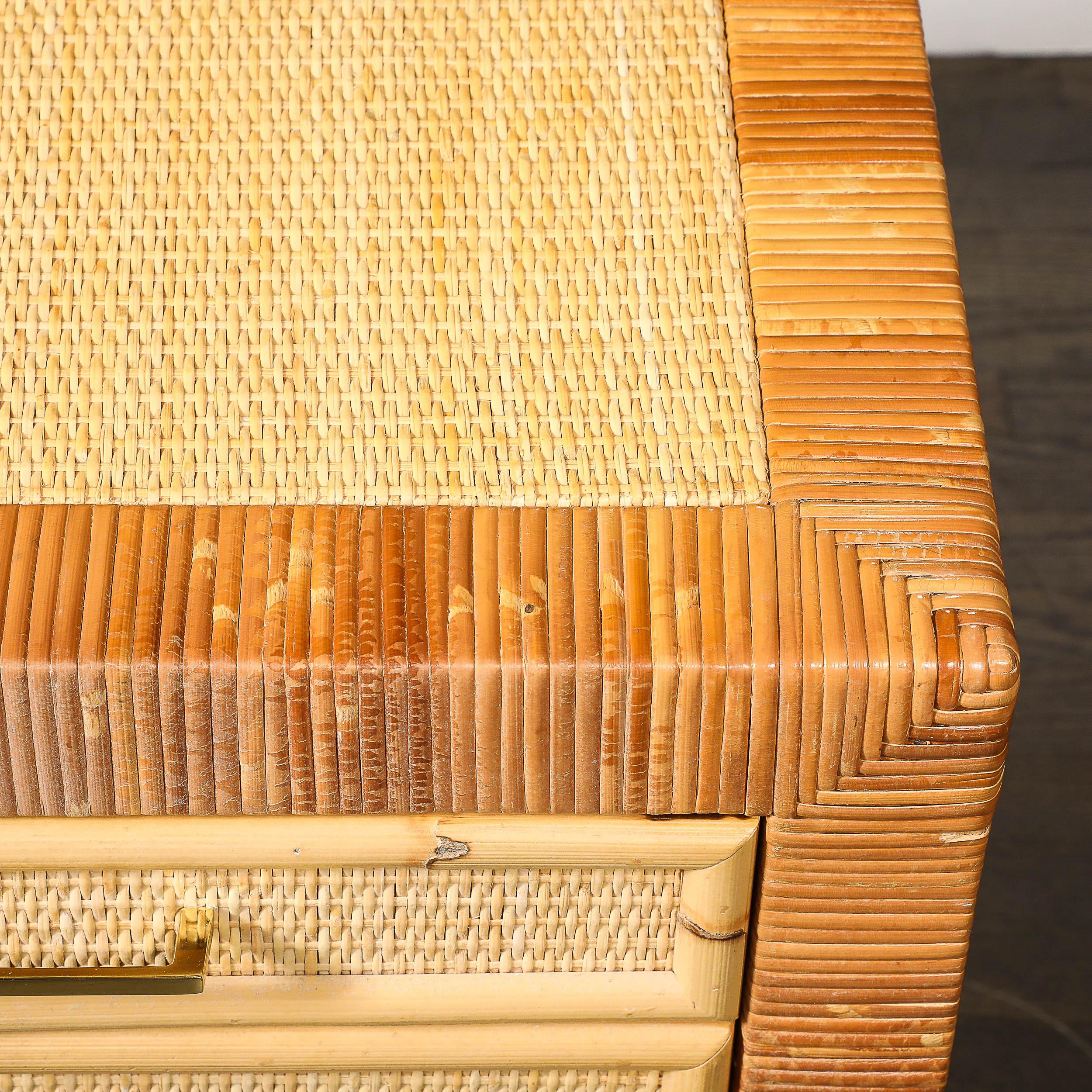 Mid-Century Modernist Rattan & Bamboo Wrapped Desk signed Bielecky Brothers For Sale 2