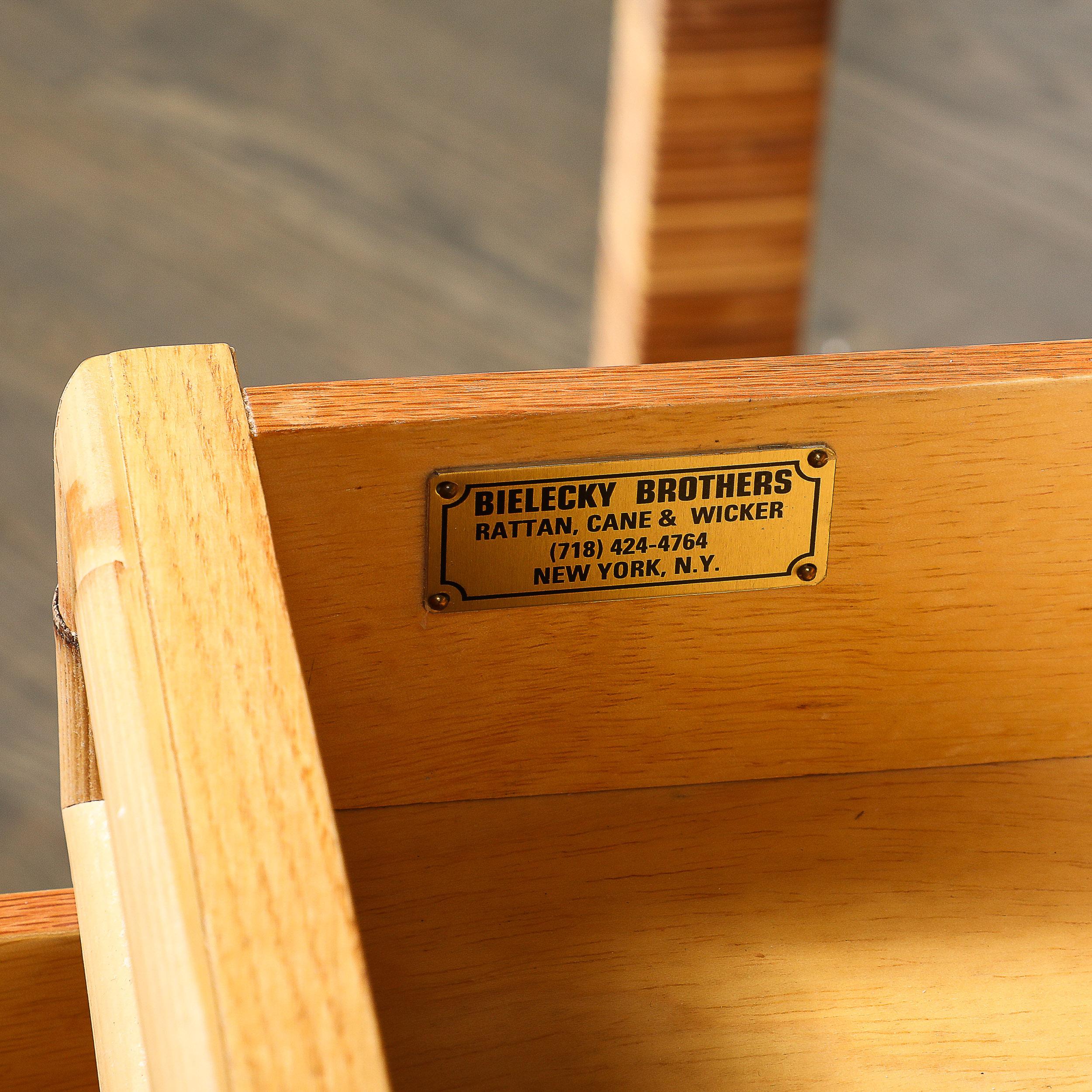 Mid-Century Modernist Rattan & Bamboo Wrapped Desk signed Bielecky Brothers For Sale 4