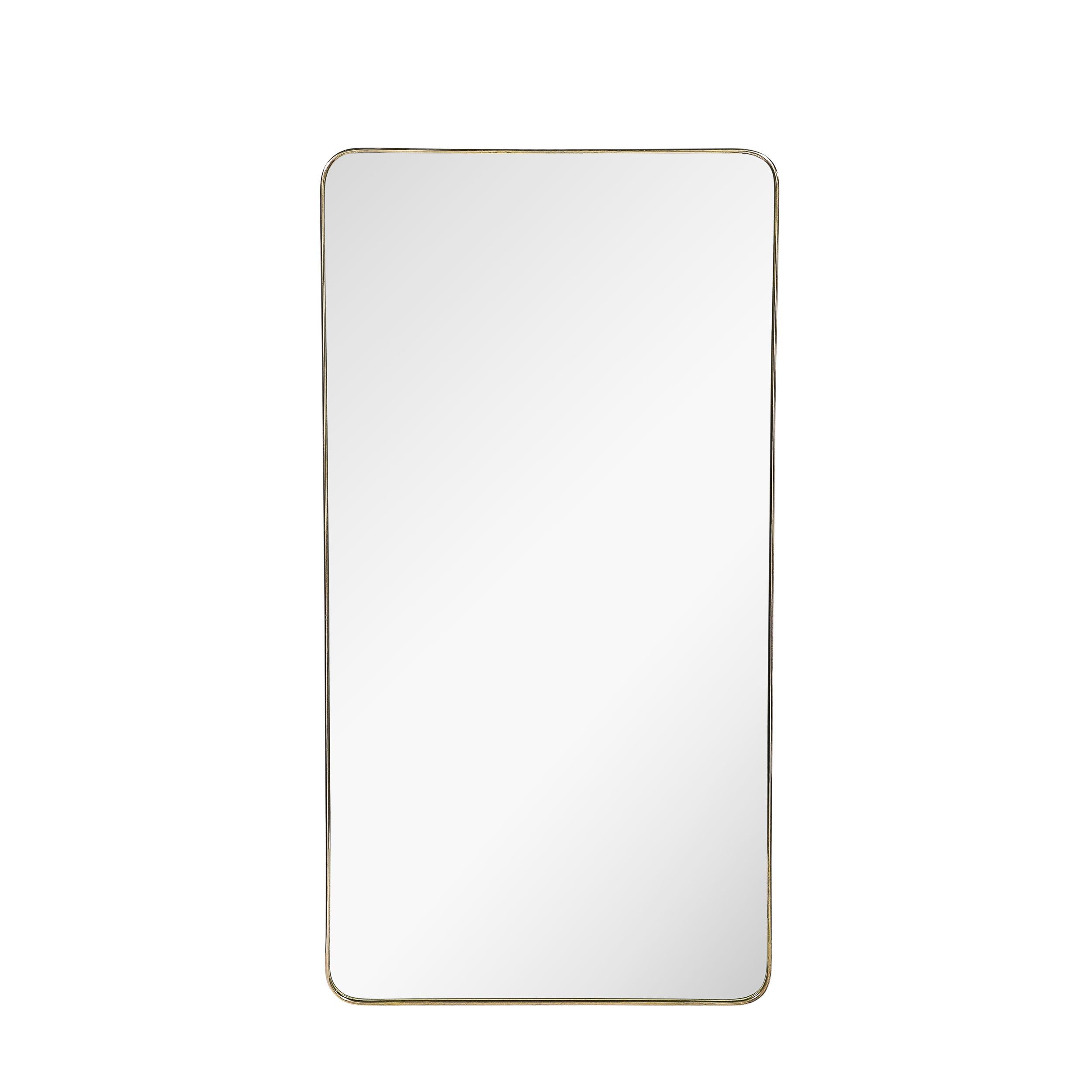 This beautiful Mid-Century Modernist Rectangular Brass Wrapped Mirror originates from Italy, Circa 1960. It features a rectangular form with subtly rounded shoulders. The lustrous brass frame hugs forward slightly over the plain mirror that adorns