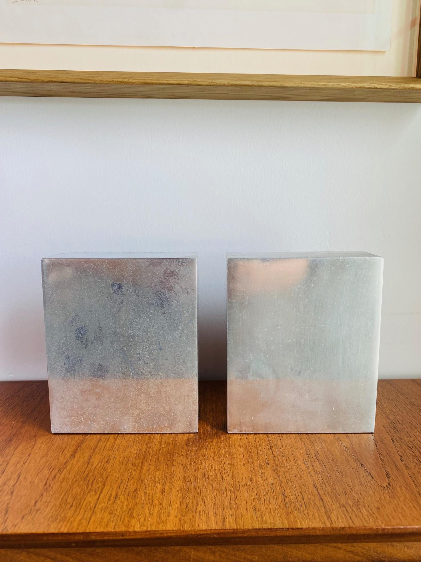 American Mid Century Modernist Rectangular Chrome Bookends by Smith Metal Arts For Sale